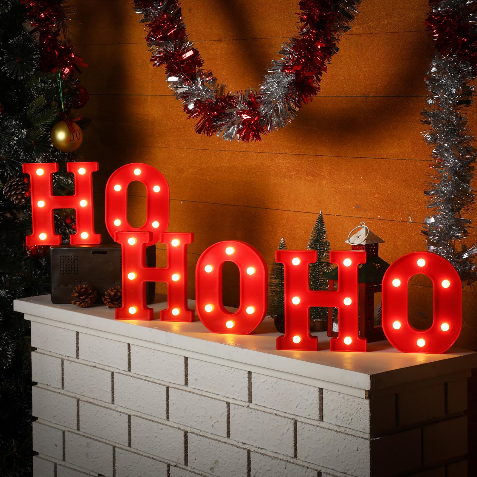 Vihose Christmas Led Letter Lights Sign Table Decoration Christmas Light Up Letters Battery Powered Letter For Home Bar Christmas Party Bedroom Tabletop Decoration Gift(Ho Ho Ho)