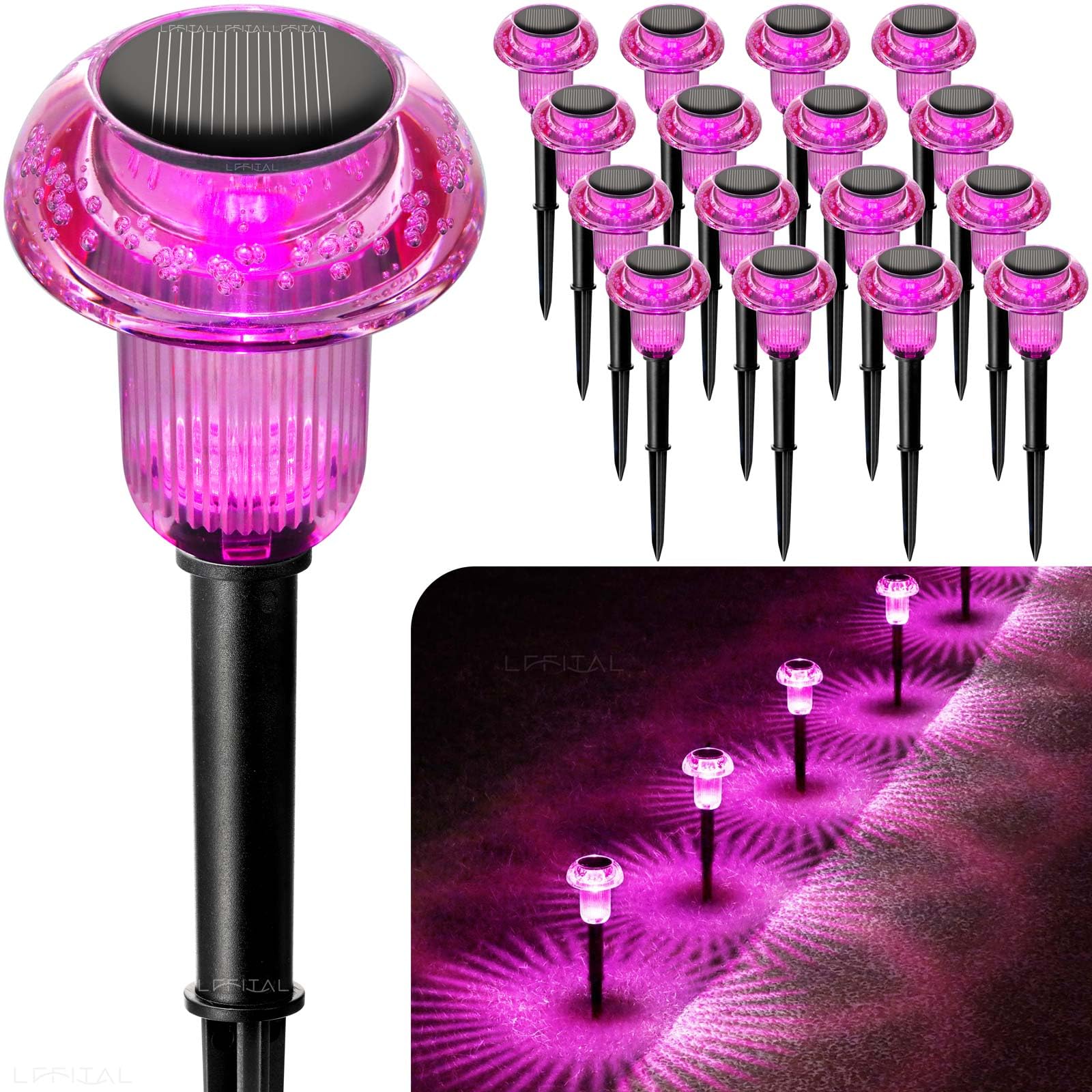 Lffital 16 Pack Halloween Solar Lights Outdoor Hot Pink Solar Pathway Lights Outdoor Purple Mushroom Led Waterproof Lighting Stake For Outside  Yard  Path  Garden  Lawn  Patio  Landscape Decorations