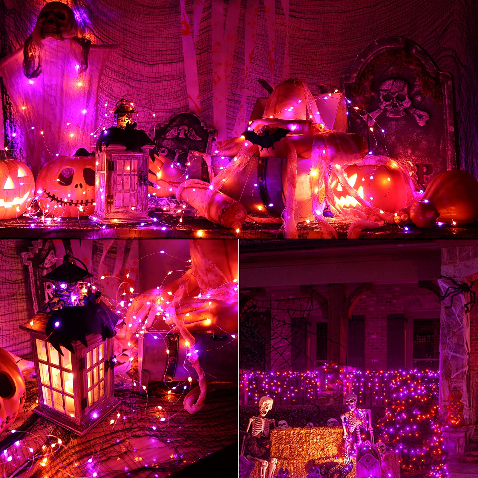 BrizLabs Halloween String Lights, 2 Pack 50 LED, 17.48ft, Waterproof, Purple & Orange, 8 Modes with Remote