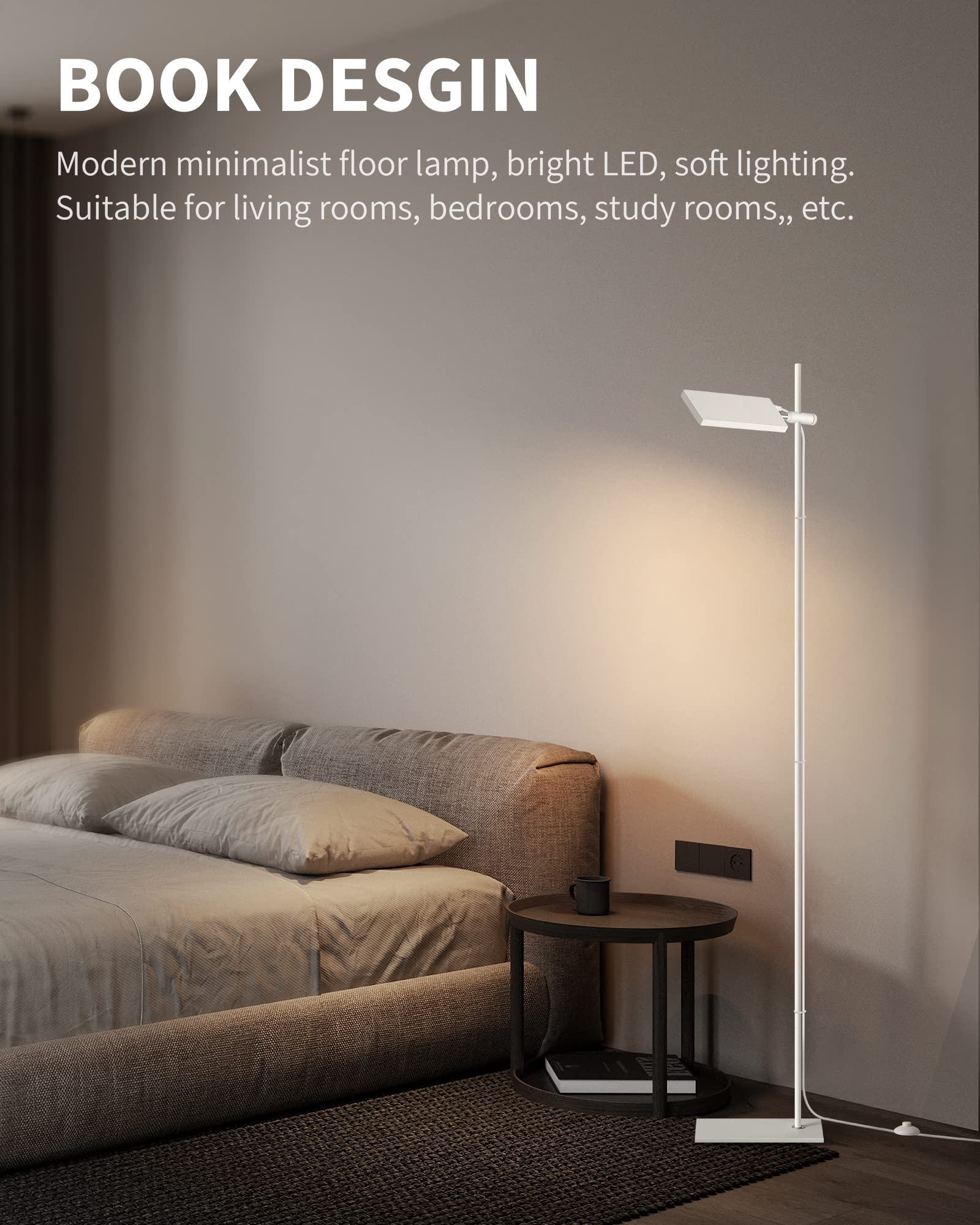 Visdanfo Modern Floor Lamp, 360 Degree Rotation Sky Led Floor Lamp Office Lighting, Bright Led Standing Pole Light, Tall Lamps For Living Room,Bedroom,Reading,Study Room (White)