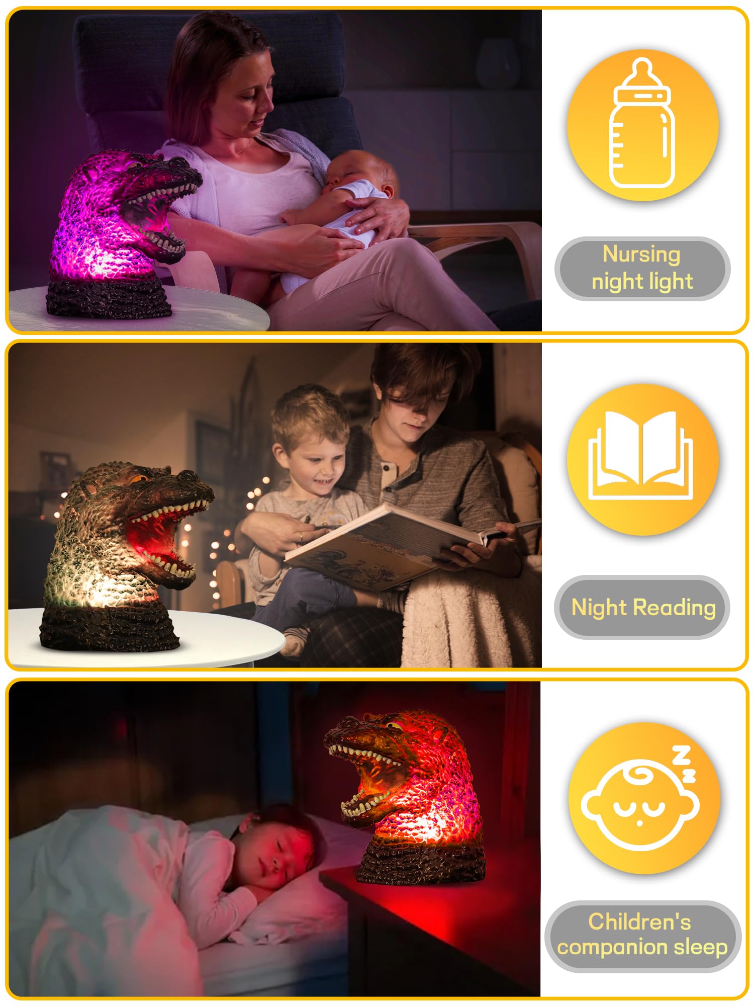 WLHONG Dinosaur Night Light, Color Changing Silicone Night Lights with Touch Sensor, Portable Rechargeable LED Children Adults L
