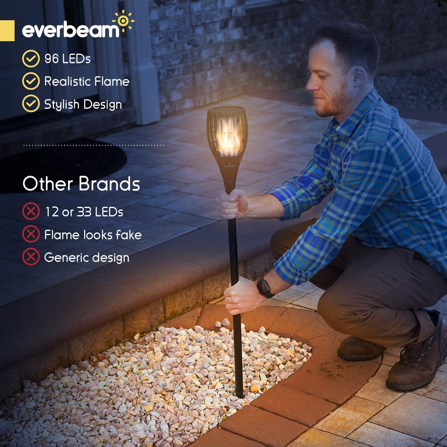 Everbeam P1 Solar Torch Light - Waterproof Tiki Torches With 96 Led Flickering Flame - 4 Pack