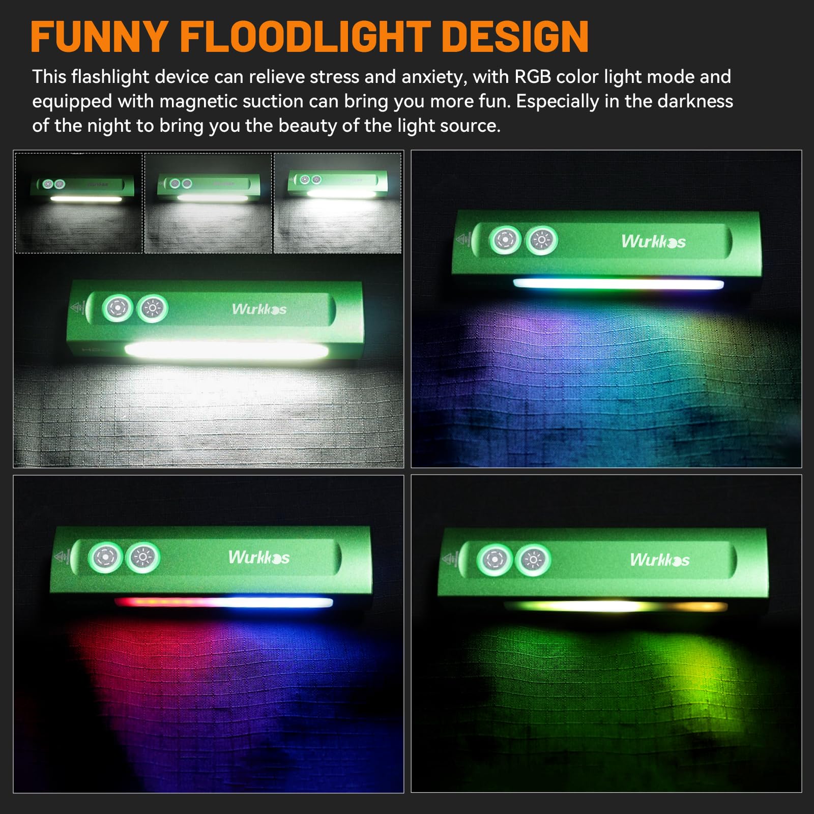 Wurkkos Hd01 Flat Edc Flashlight With Rgb Light And Green Light, 1200 Lumens Rechargeable Edc Flashlight, Triple Light Sources P