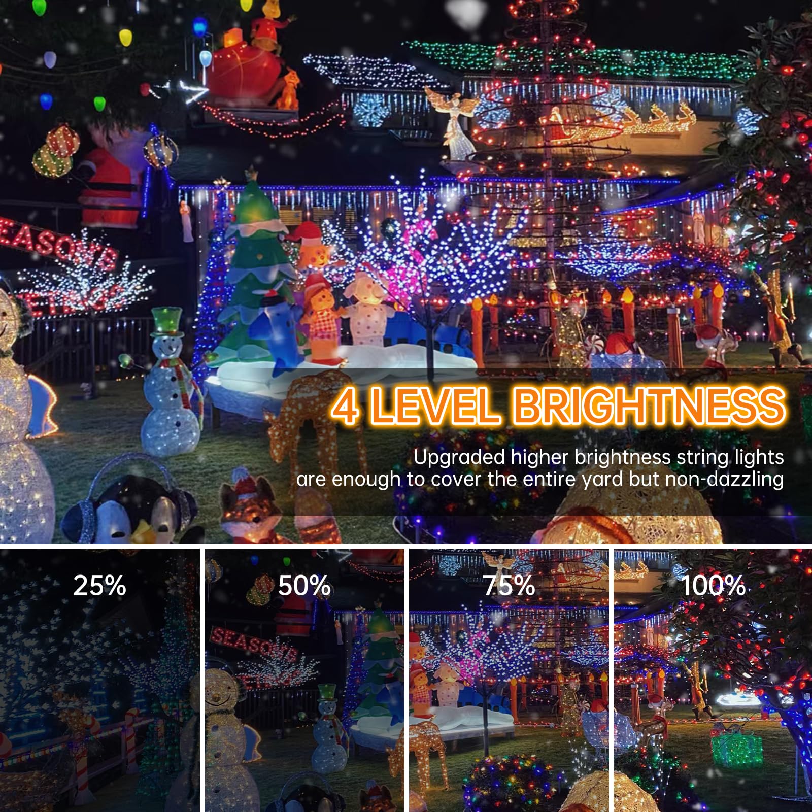 Pgup Christmas Decoration Outdoor 124Ft 1200 Led Warm White Christmas Lights, 8 Modes Timer Curtain Fairy Light With 240 Drops P