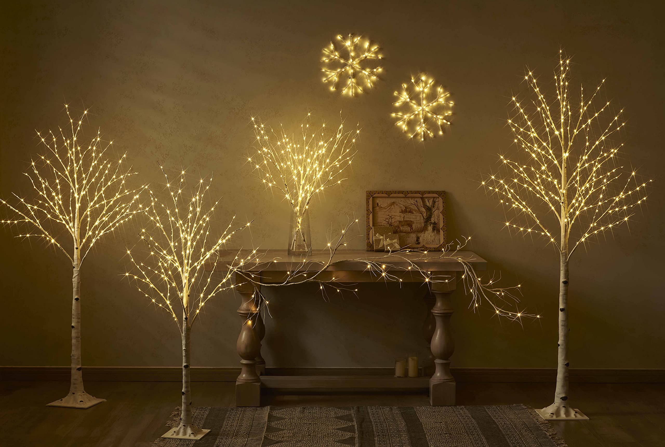 Hairui Lighted Branches Fairy Lights, 150L, 8 Functions, 30IN, Warm White & Multicolor, White Birch 8 Functions
