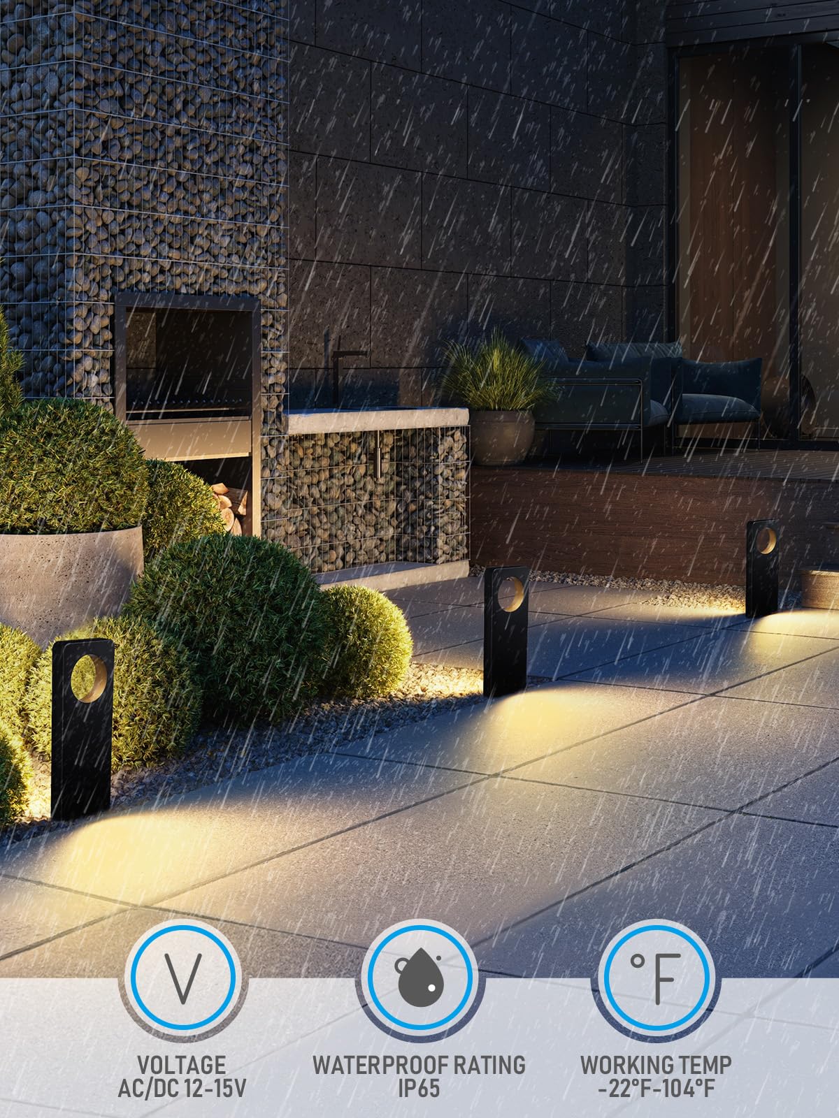 LEONLITE LED Pathway Lights, 12V Low Voltage, Aluminum, Anti Glare, Warm White 3000K, Black, Pack of 4, Model 68293