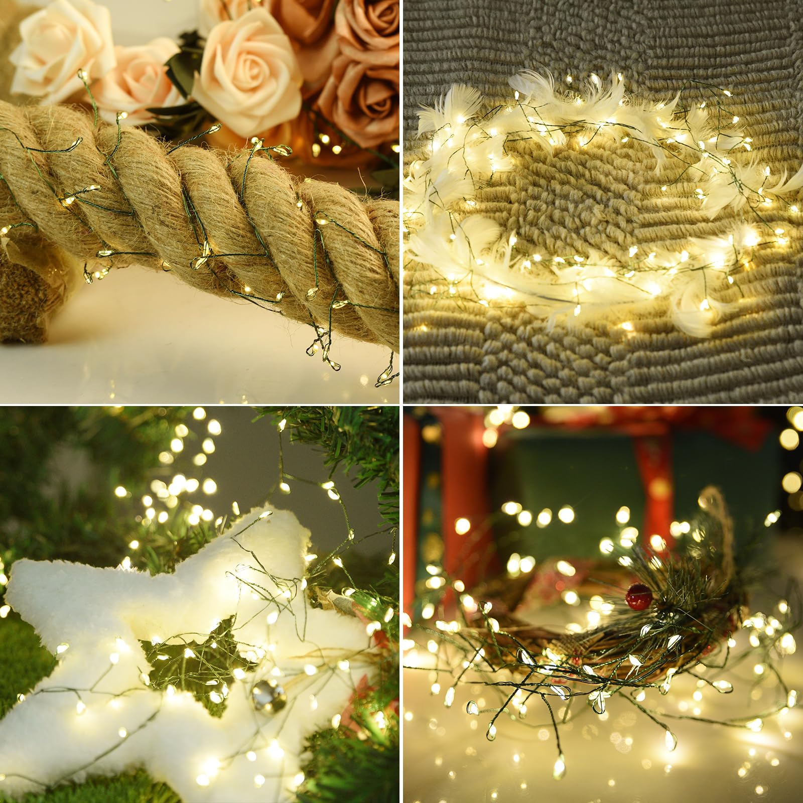 Dailyart Battery Operated Fairy Lights - 200 LED Green Waterproof String Lights with Remote & Timer for Christmas Wreaths & Outdoor Decor