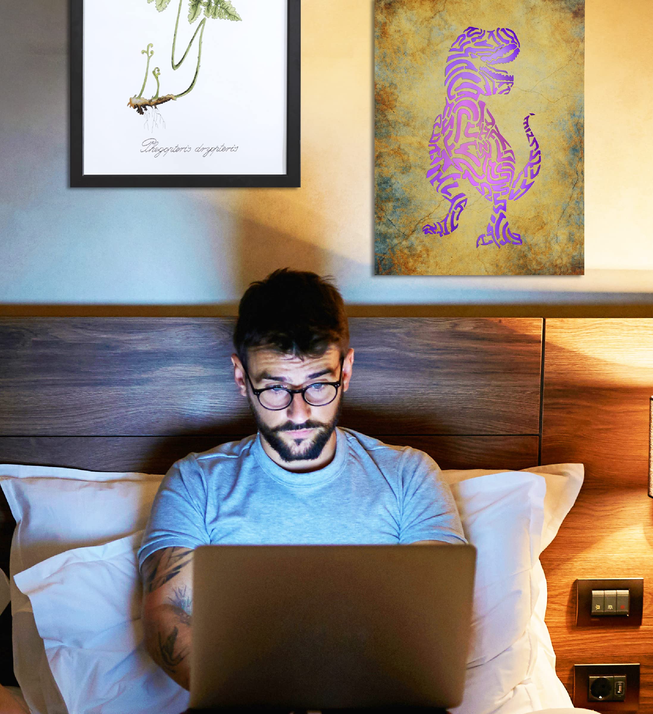 Cota Global T-Rex Dinosaur Light Up Led Wall Art - Fun Changing Color Led Light Up Picture Art For Bedroom, Modern Wall Hang Liv