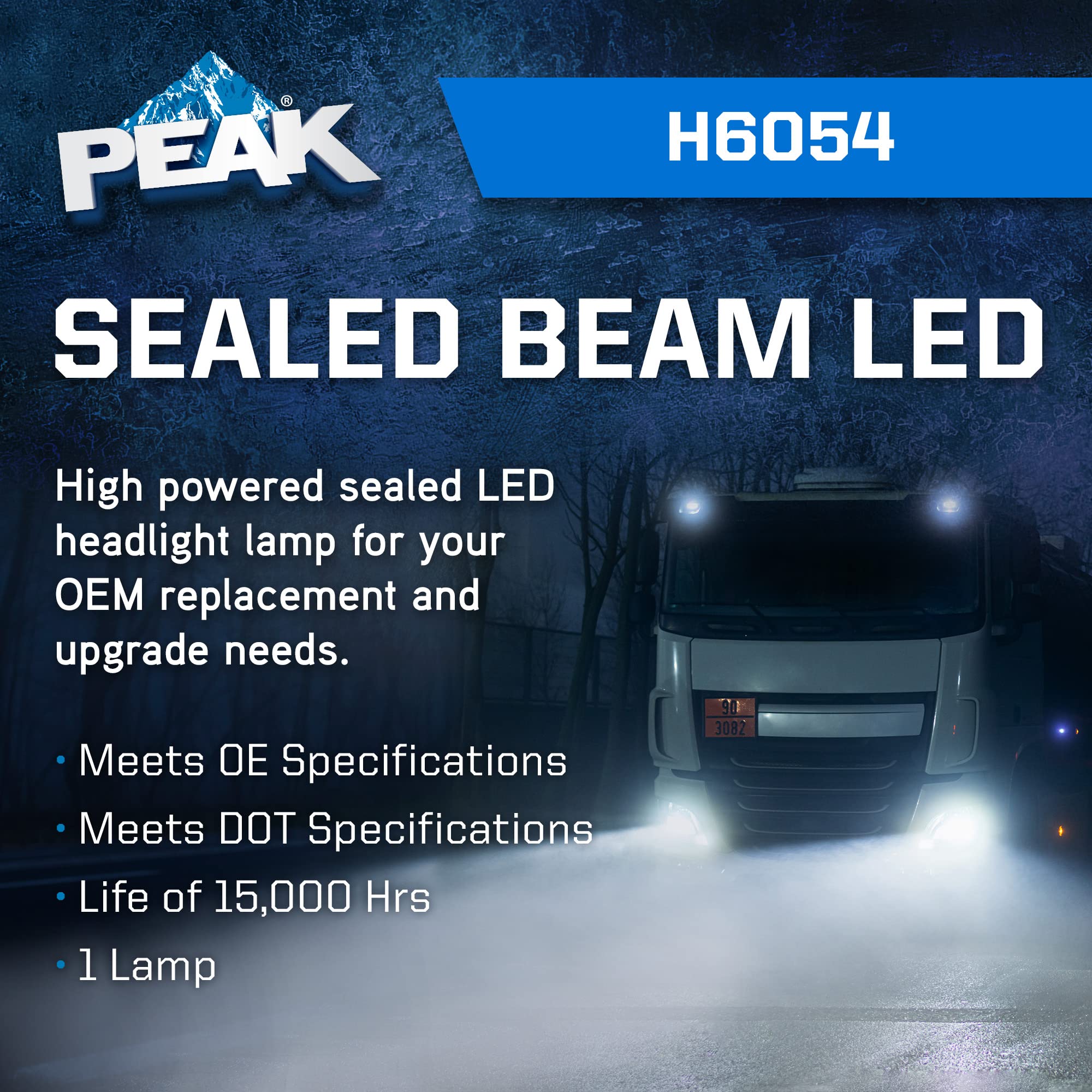 PEAK H6054 Sealed Beam LED Headlight 6000K - White, Model H6054LED