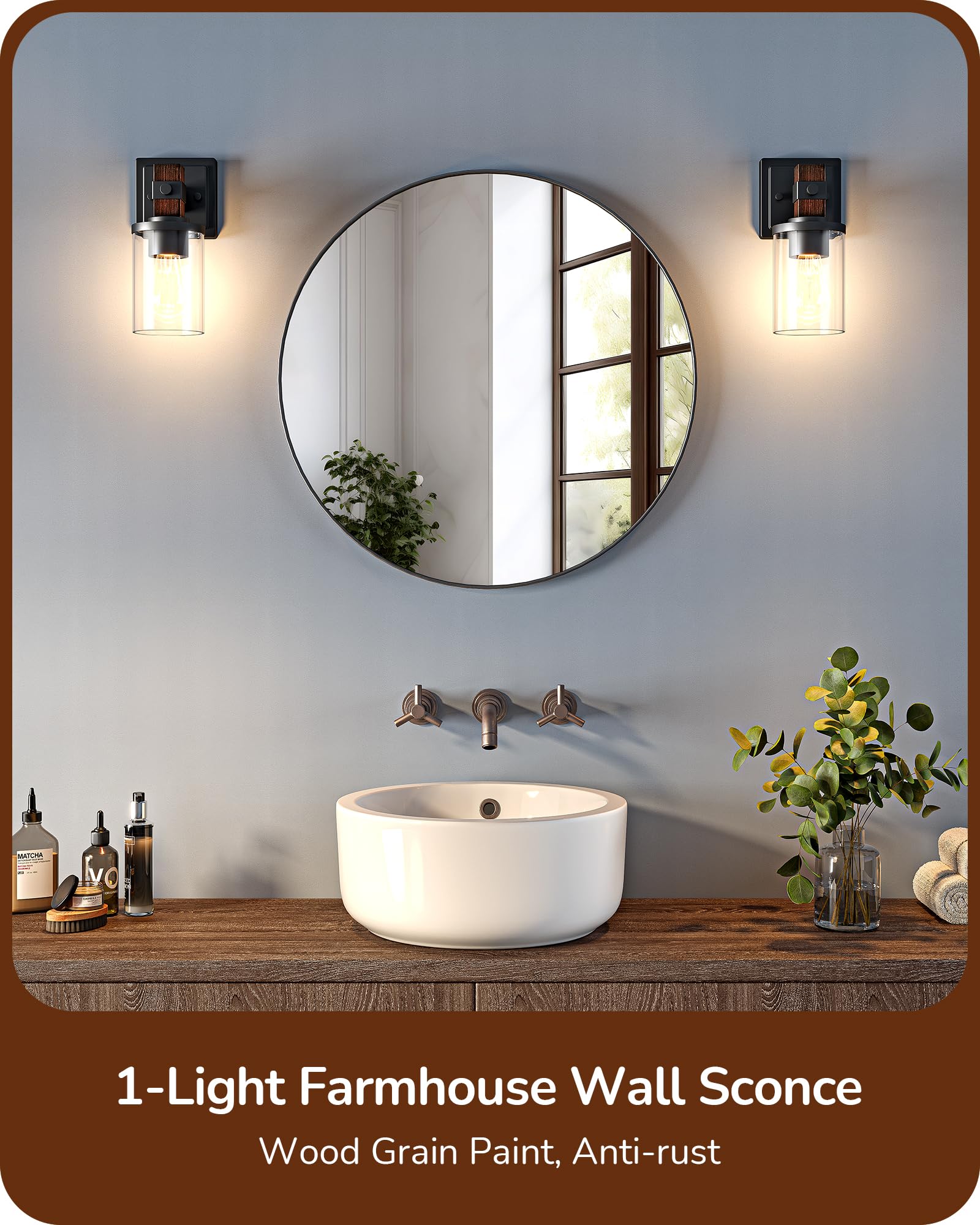 Edishine 1-Light Wall Sconces Set Of 2, Farmhouse Vanity Light With Clear Glass Shade, Oil-Rubbed