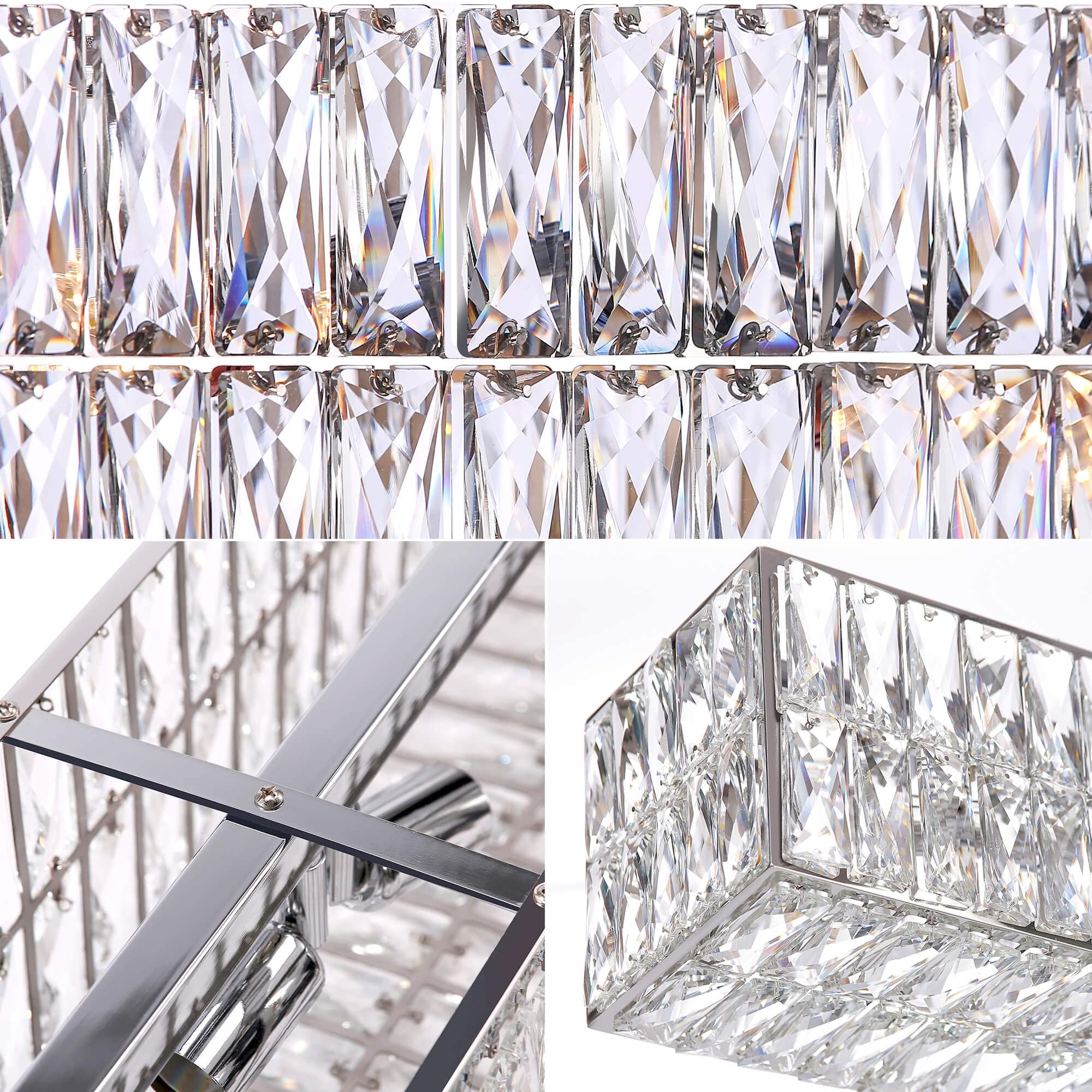 IKK Modern Rectangle Chandelier - Large Chrome Pendant Light for Dining Room, L40 x W6.7 x H6.3, Model M-MJ-6HSQU24001