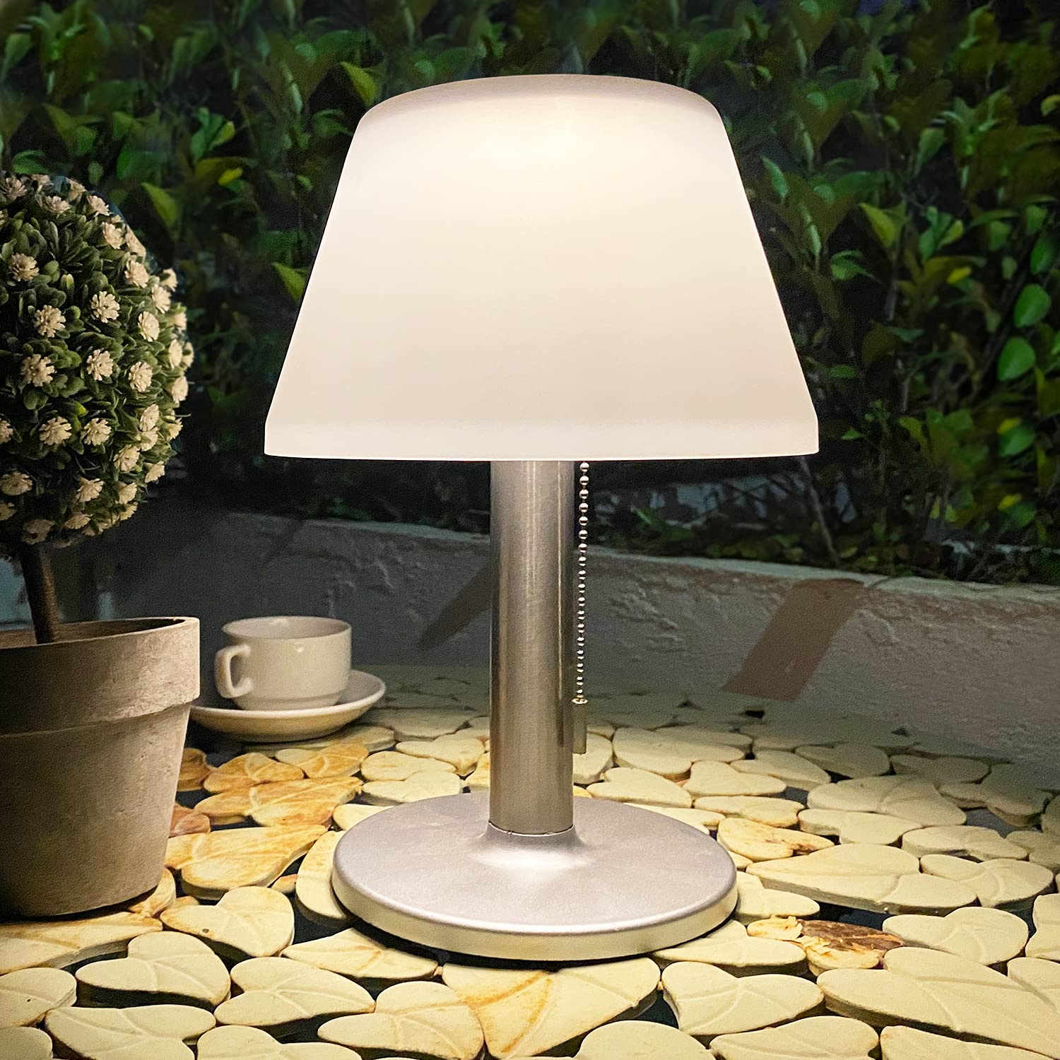 LED Solar Table Lamp Outdoor Waterproof-3 Way Dimmable Outside Patio Table Lamp,Modern Bedsid Lamp,Cordless Solar Desk Lamp with