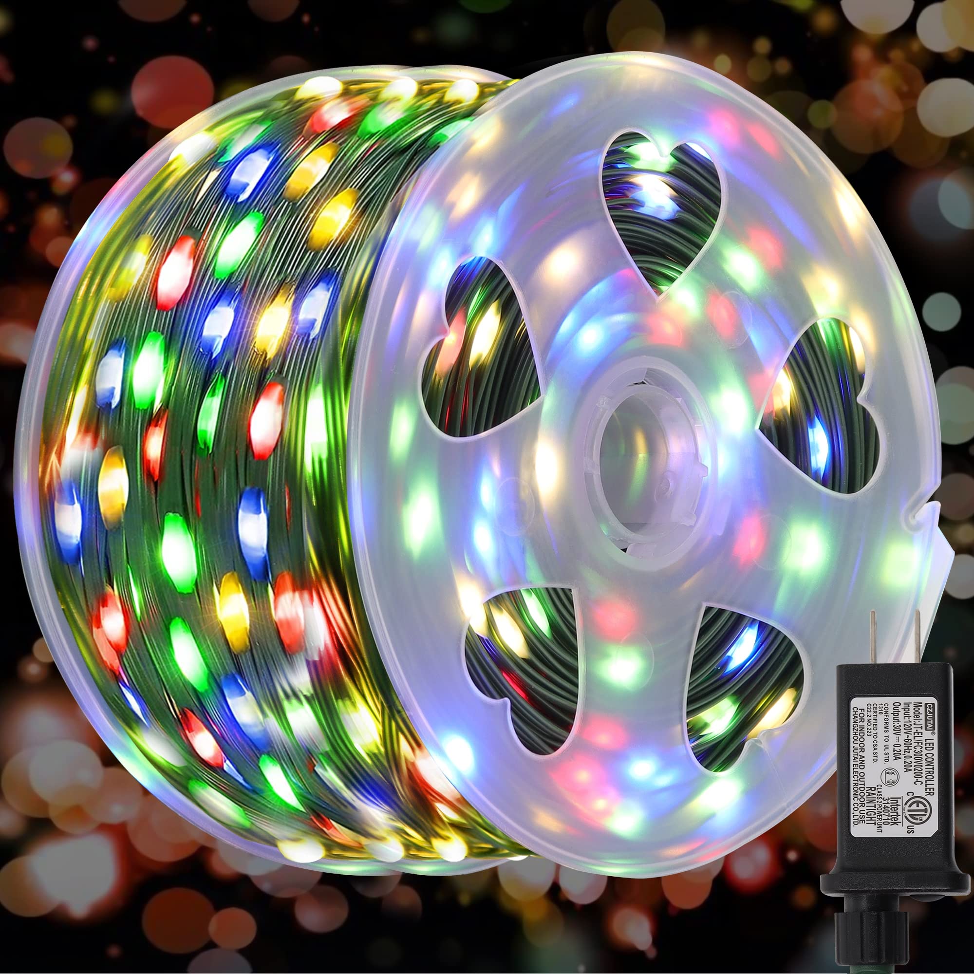 WATERGLIDE 328 FT Fairy String Lights, 1000 LED, Waterproof, 8 Modes, Green Wire, Multicolor, Model HBB-1000COI