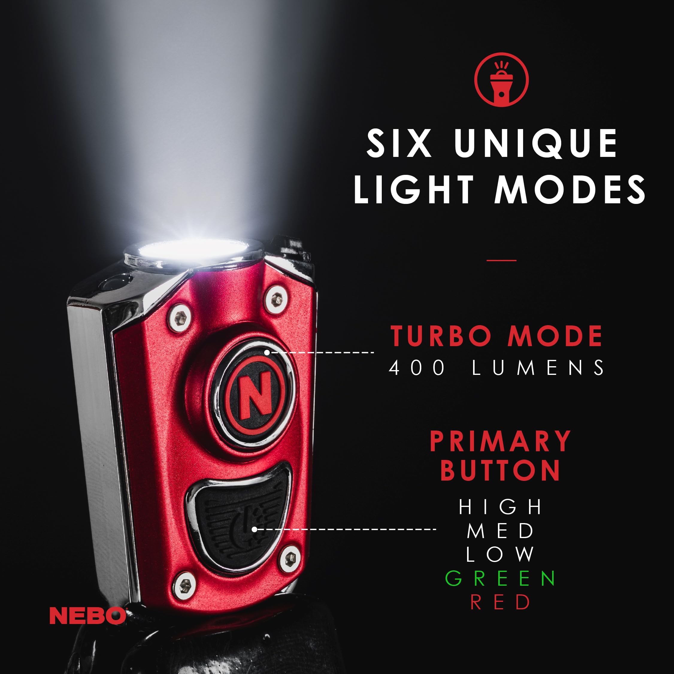 NEBO MYCRO USB Rechargeable LED Keychain Light, 6 Modes, Aluminum, One-Size, Red, Model NEB-KEY-0004