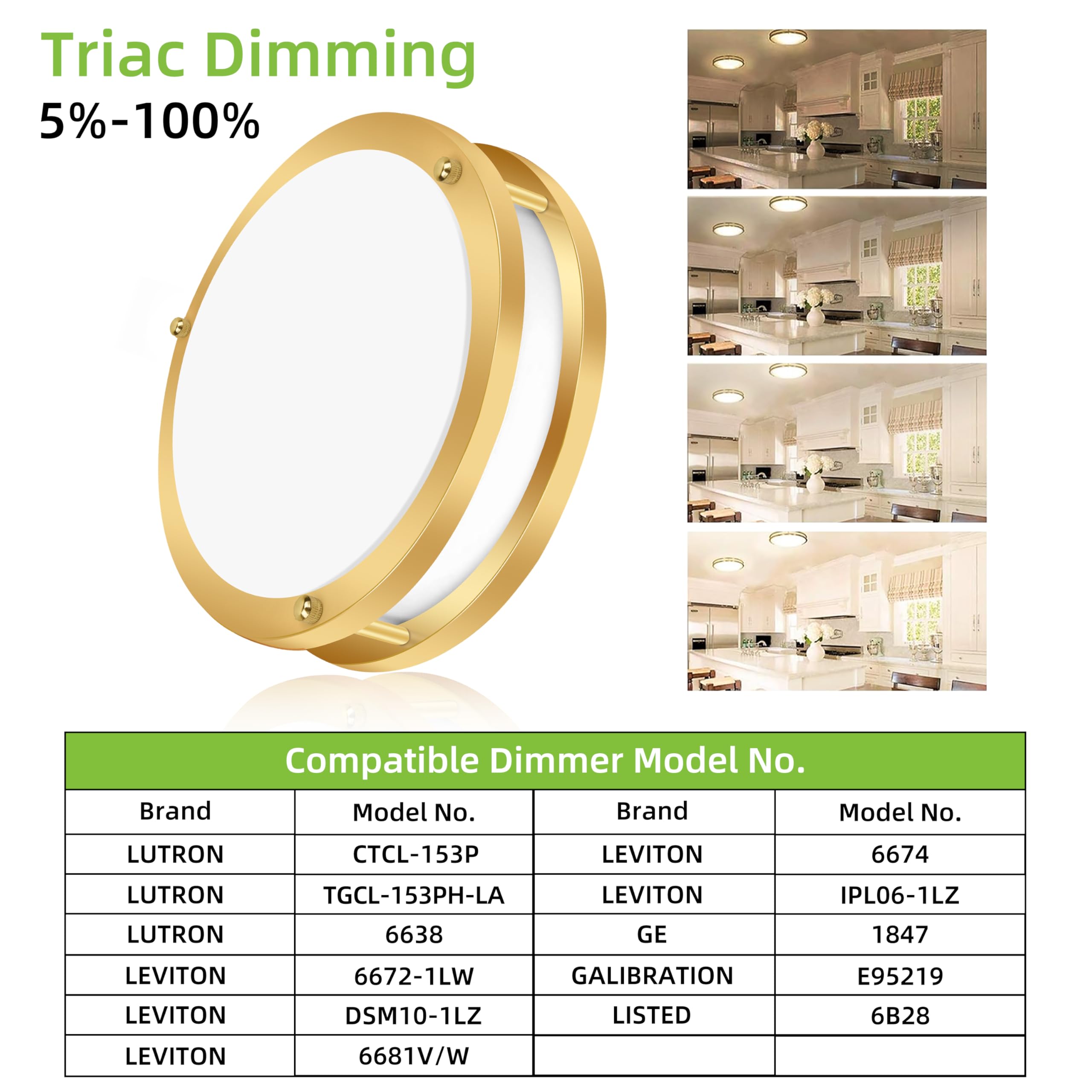 Hykolity 10 Inch Flush Mount Led Ceiling Light Fixture, 17W 1100Lm, 2700K/3000K/3500K/4000K/5000K Adjustable Ceiling Lights, Gol