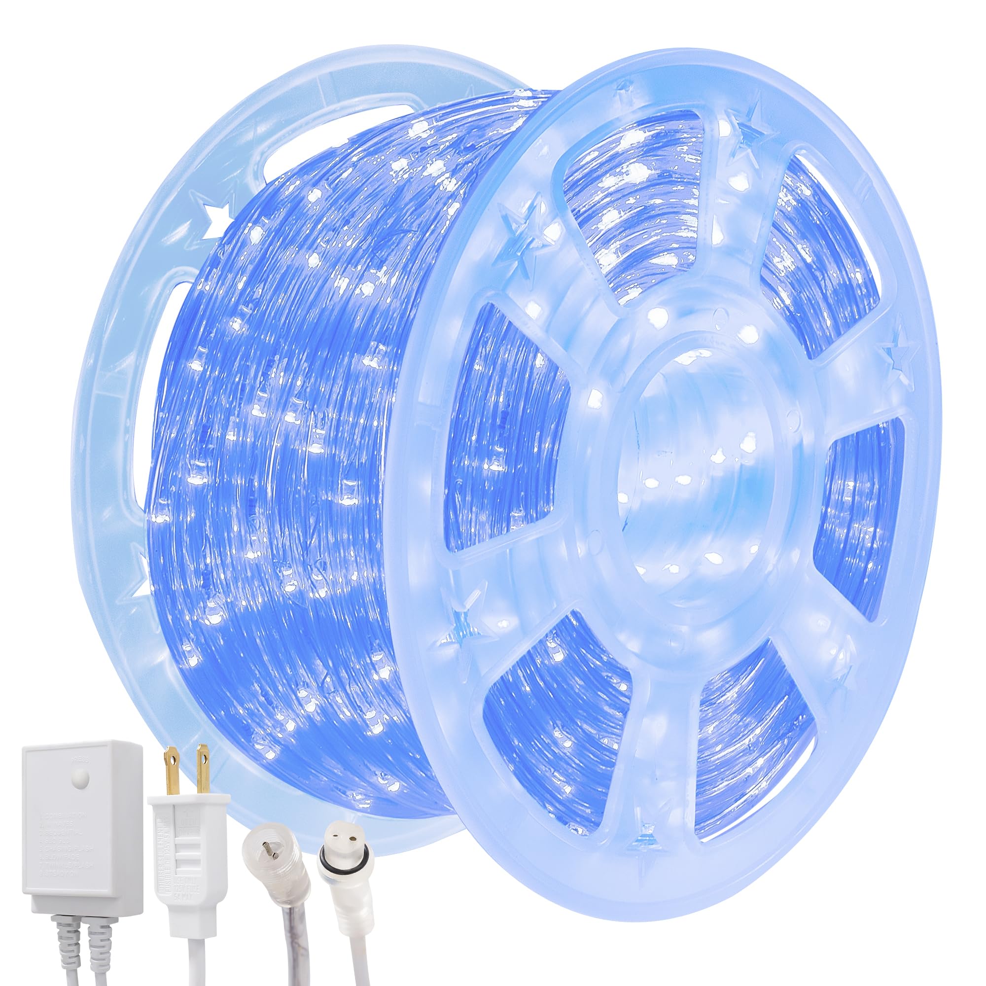 100ft Rope Lights Outdoor  Connectable & Flexible Tube Lights with 8 Modes Controller Waterproof Blue LED Rope Lighting for Deck Garden Pool Patio Bedroom Party Indoor & Outside Landscape Lighting