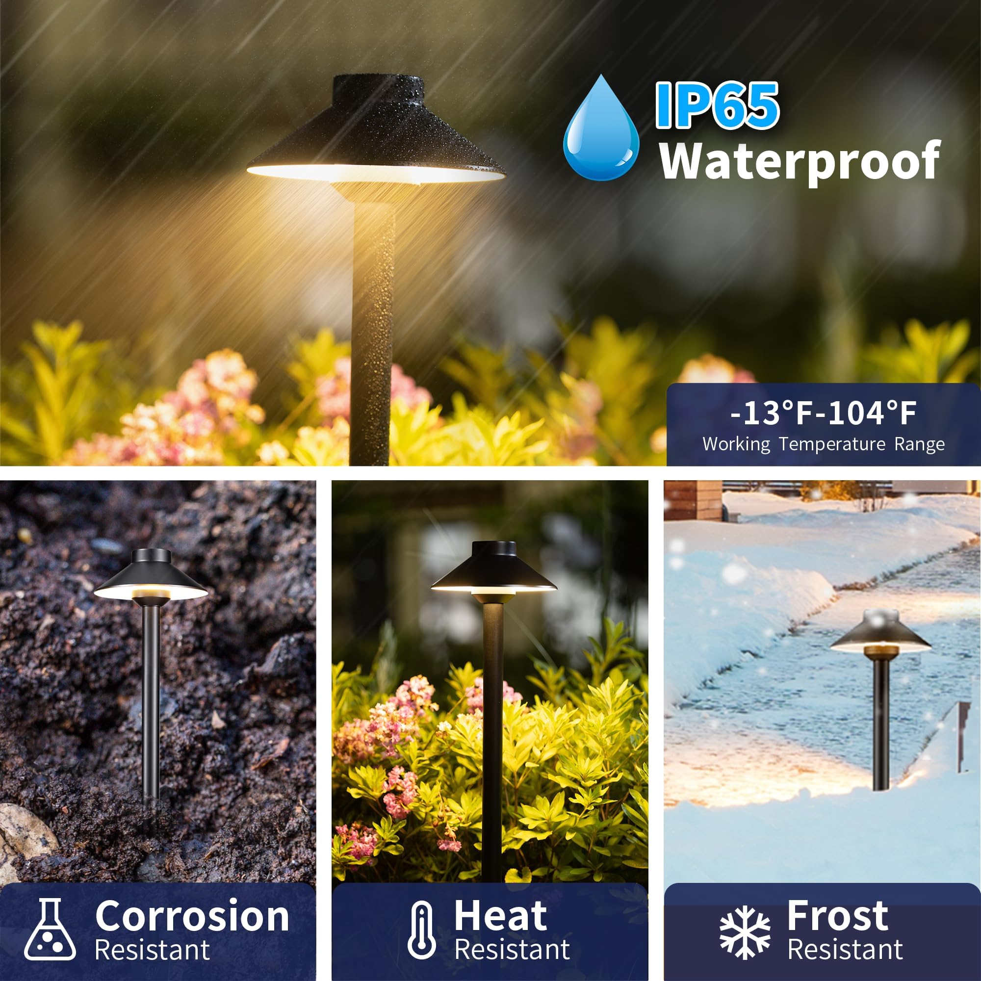 Gardenreet Low Voltage Landscape Lighting Brass - 12V Led Pathway Lights Waterproof, Hardwired Path Light Outdoor, Black For Ext