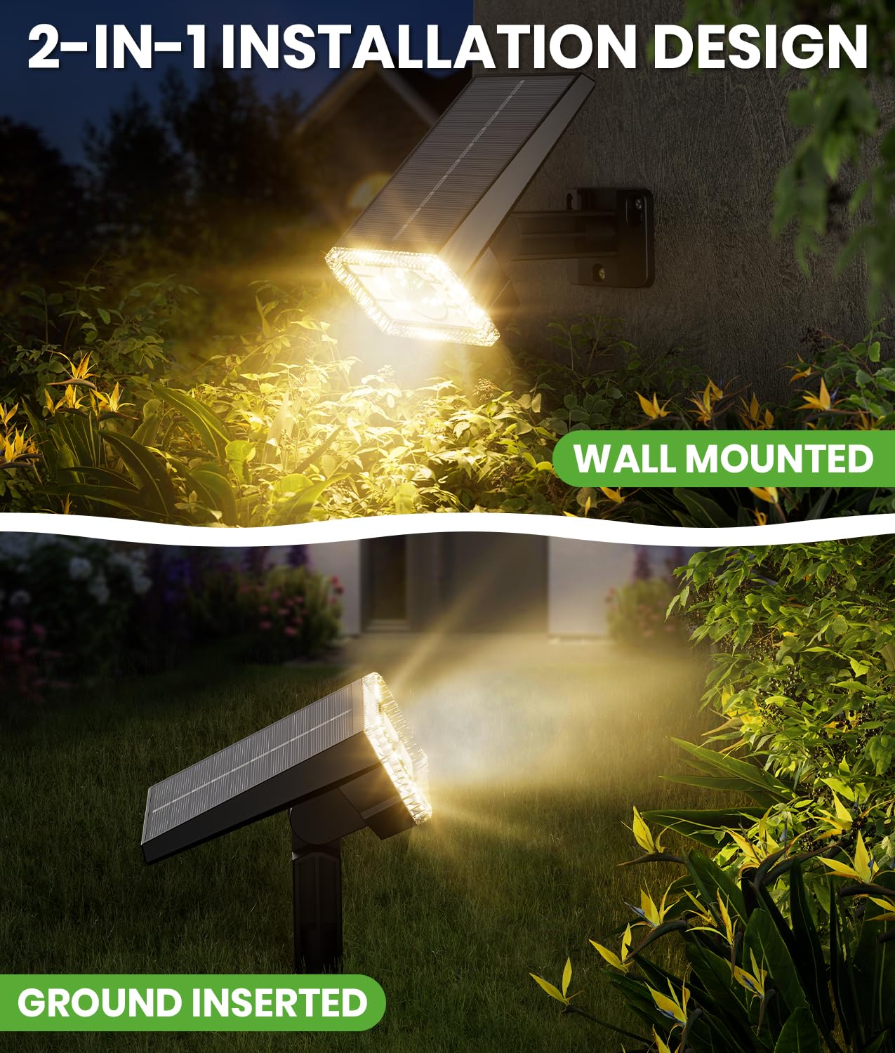 BITPOTT Solar Spot Lights Outdoor, IP67 Waterproof, 58 LED, 3 Lighting Modes, 1 Pack, Warm White, Model LS-L-003
