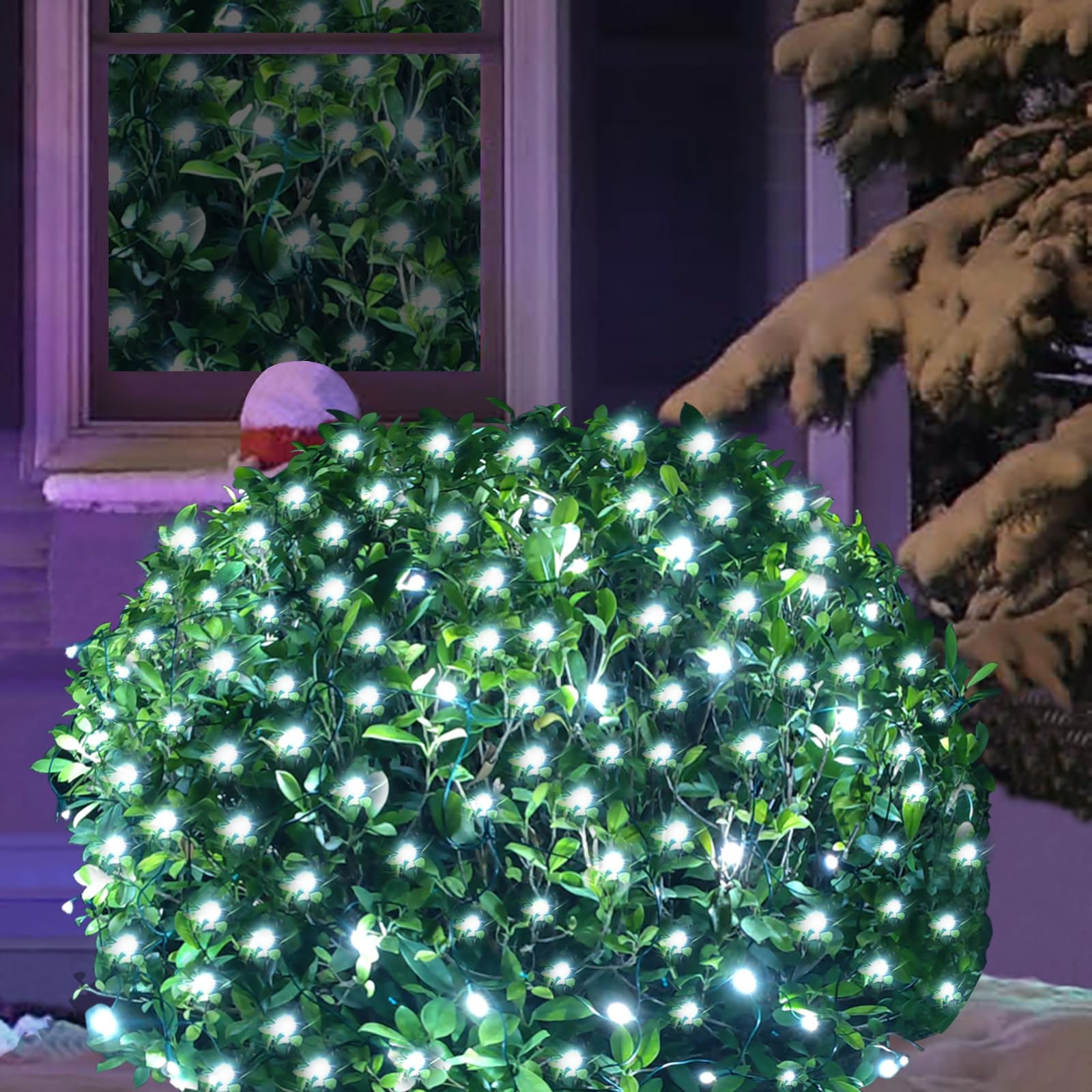 Hishiny Led Christmas Net Lights Outdoor 6Ftx6Ft 144Led Green Wire  Connectable Indoor Outdoor Bush Mesh Net Lights String For Halloween Christmas Party Shrub Yard Tree(Cool White)