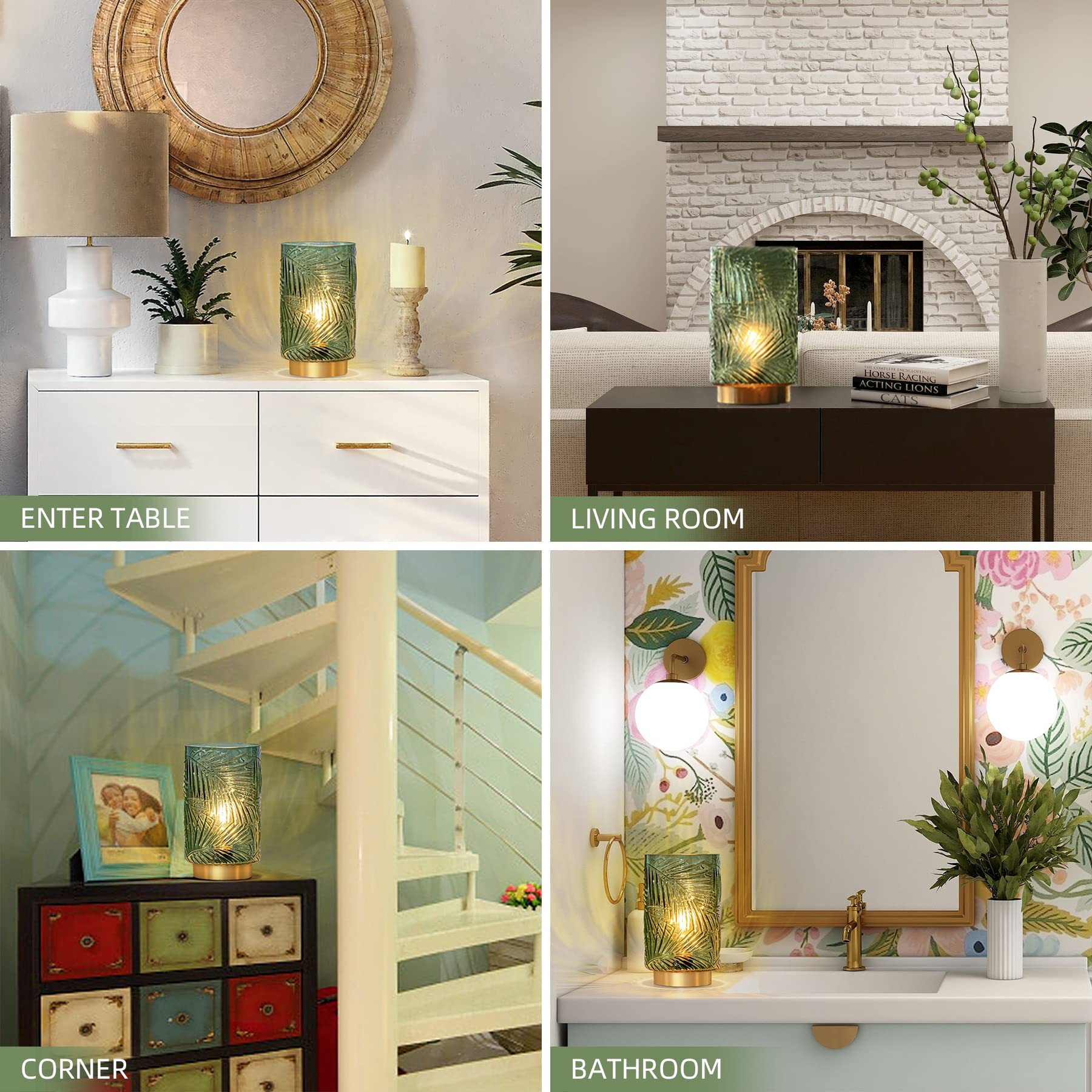 Mj Premier Battery Operated Table Lamp, Green Cordless Led Nightlight With Timer, Small Decor