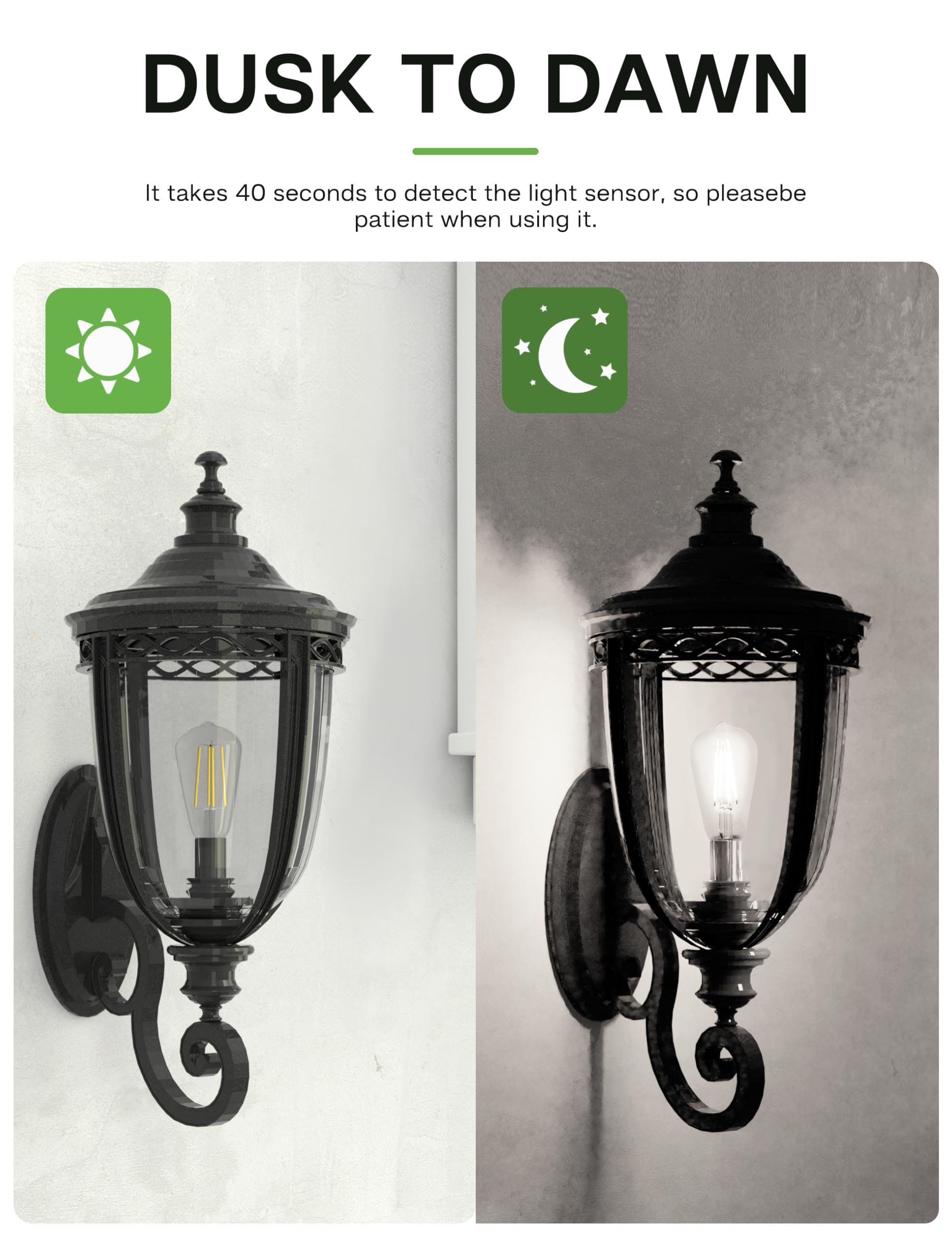 Eastiya Dusk To Dawn Light Bulbs, 6W Equivalent 60W, Cool White 5000K, E26 Base, Light Sensing, St58 Vintage Style, 600Lm, Outdo