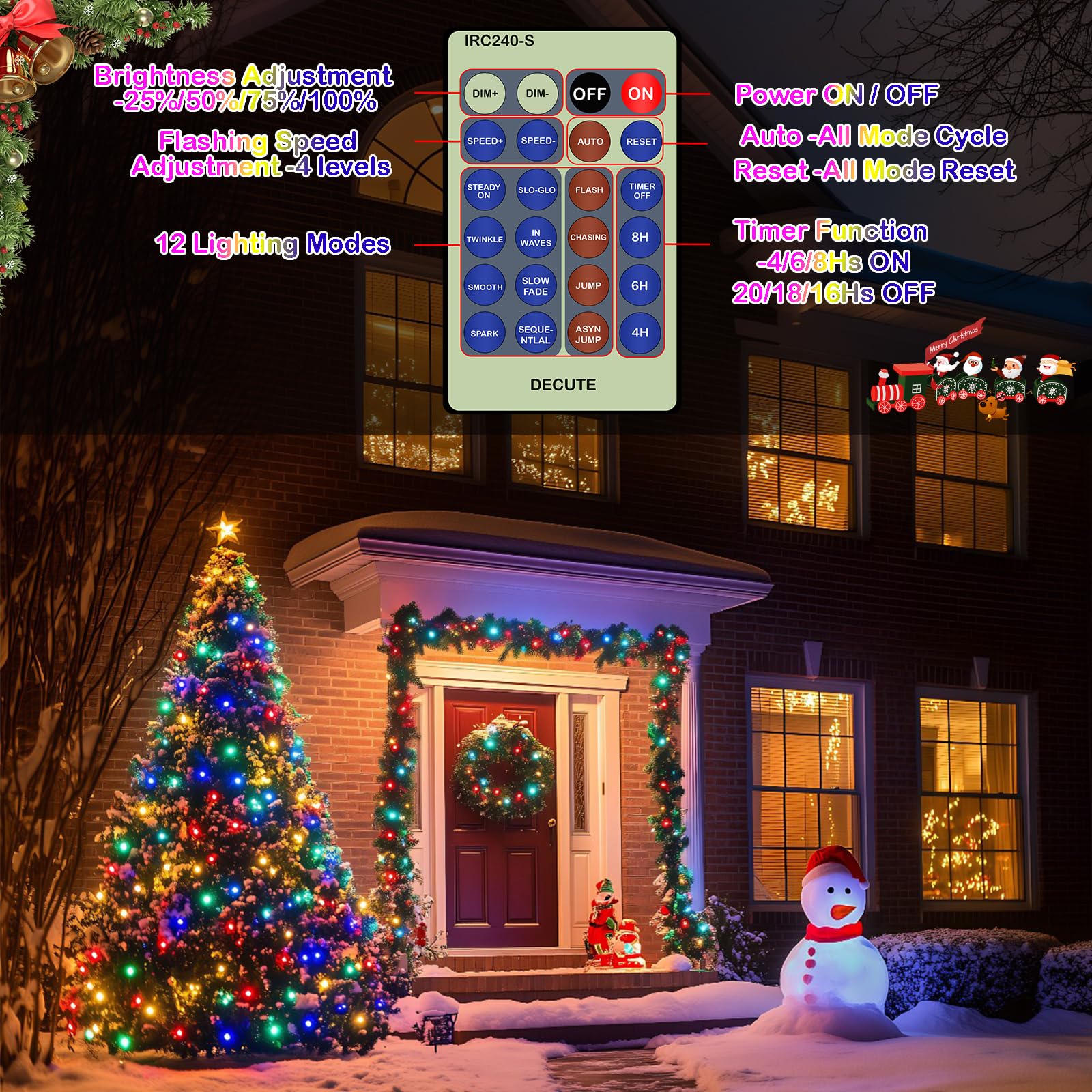 Decute 500Led 164Ft Fairy String Lights Christmas Lights Green Copper Wire With Remote  Firefly Starry Light For Diy Christmas Tree Costume Wedding Party Table Centerpiece Decor Multicolor