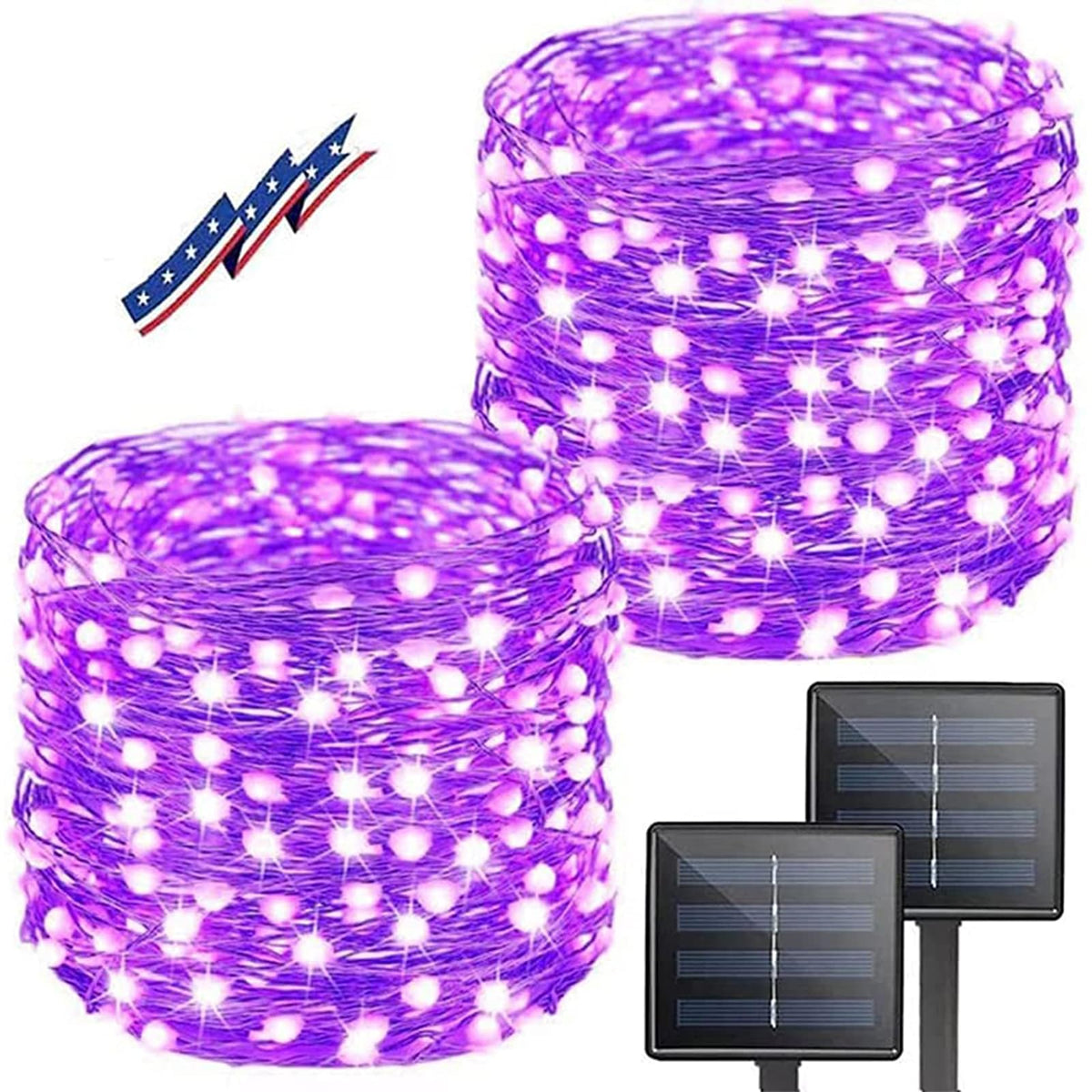 Purple Halloween Solar String Lights Outdoor, 2-Pack 80Ft 200Led Solar Twinkle Light Waterproof, Copper Wire 8 Modes Purple Fair