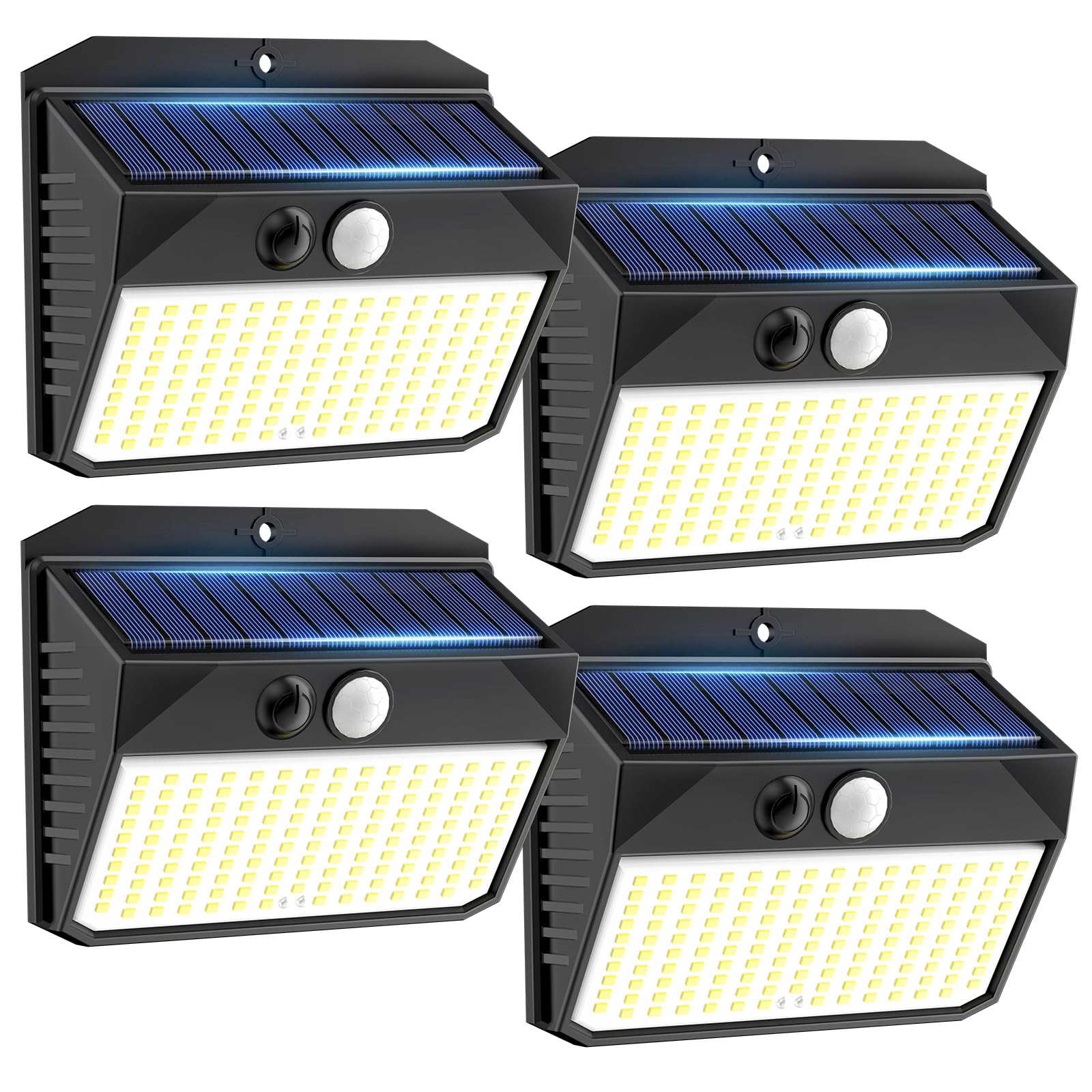 SEZAC Solar Lights Outdoor 150 LED, 4 Pack Solar Motion Sensor Outdoor Lights with 3 Lighting Modes, IP65 Waterproof Solar Fence
