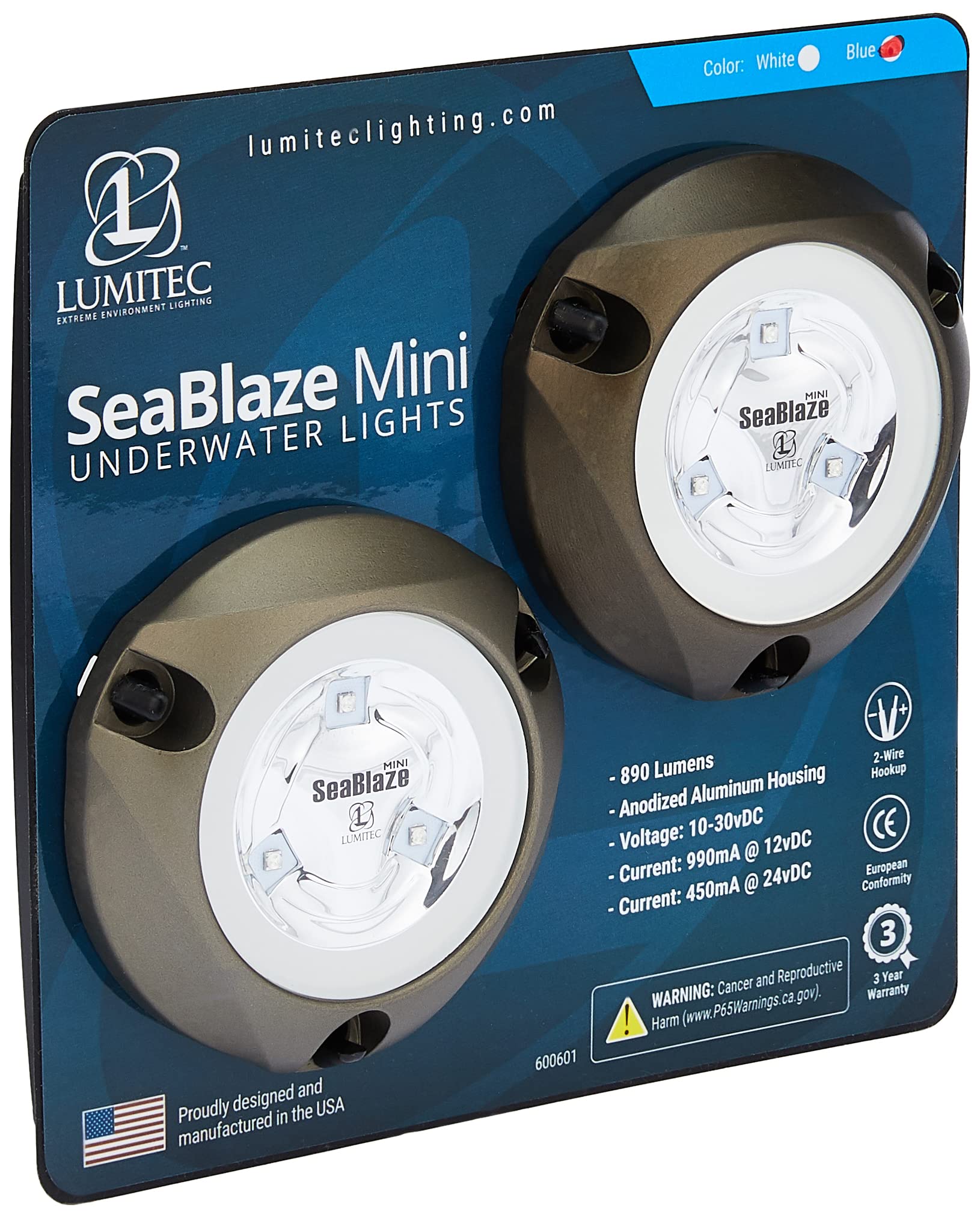 Lumitec 101246, Seablaze Mini Underwater Led Boat Lights - 700 Lumens, Marine Grade, Fishing, Dinghy, Skiff - Sold As A Pair - Made In The Usa, Blue