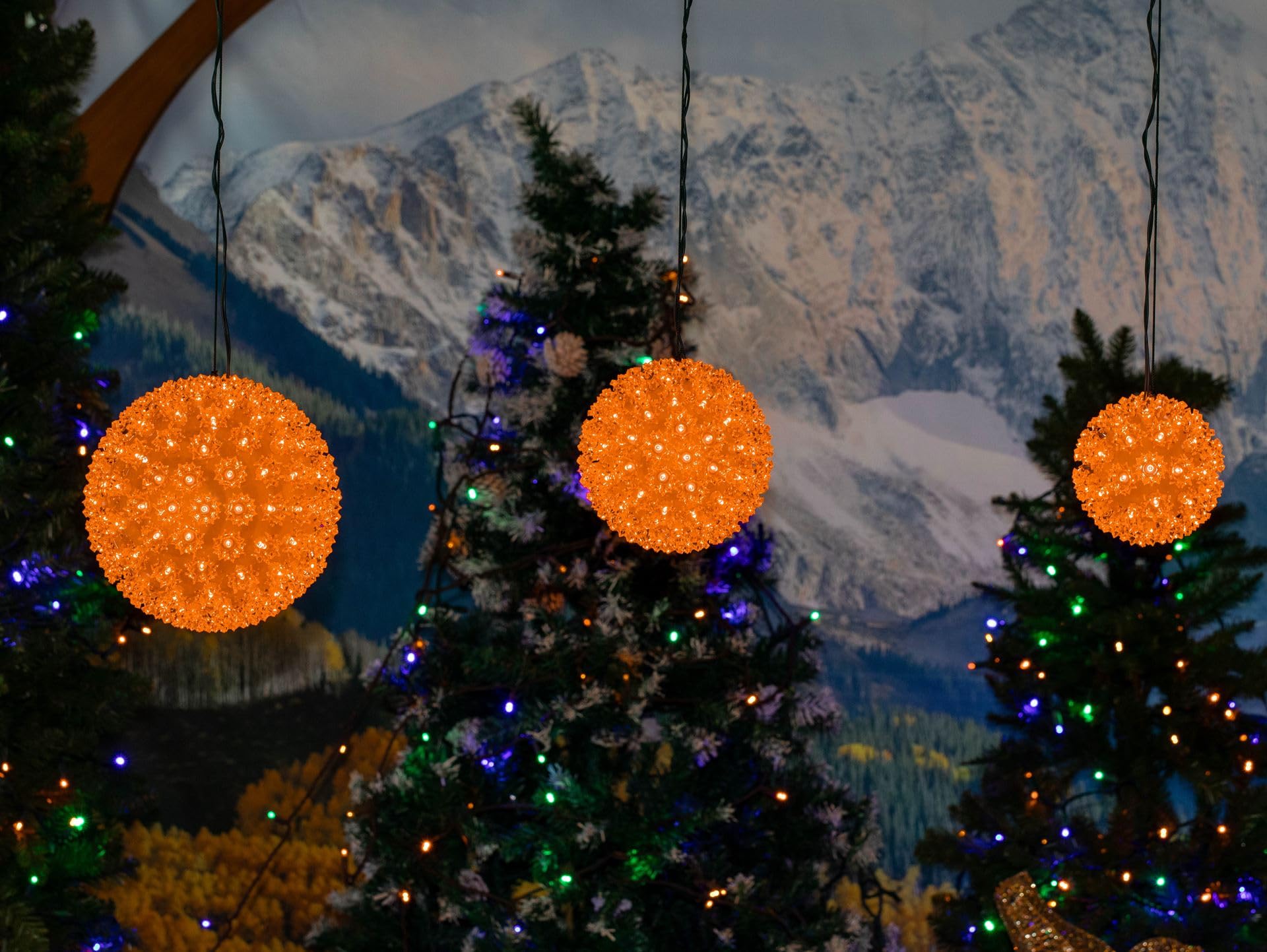 Novelty Lights Outdoor LED Light Sphere, 150 Lights, 10in Diameter, Plastic, Orange, Model AX-AY-ABHI-83551