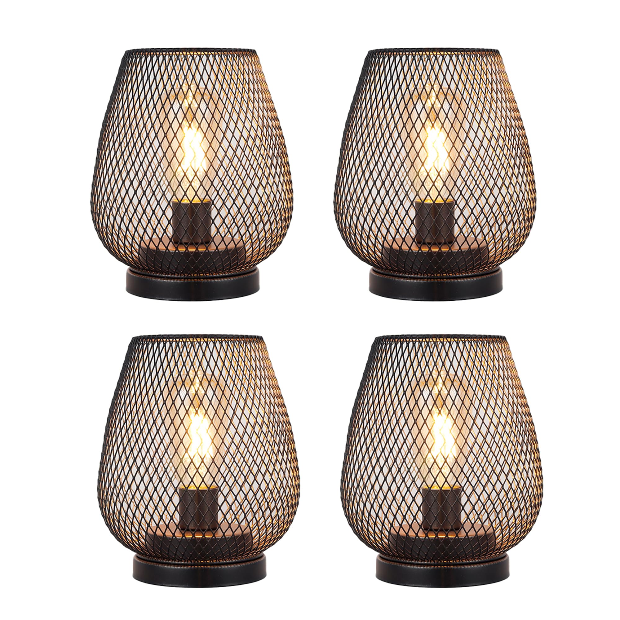 JHY DESIGN Set of 4 Metal Cage LED Lantern Battery Powered Cordless Accent Light with LED Great for Weddings Parties Patio Event