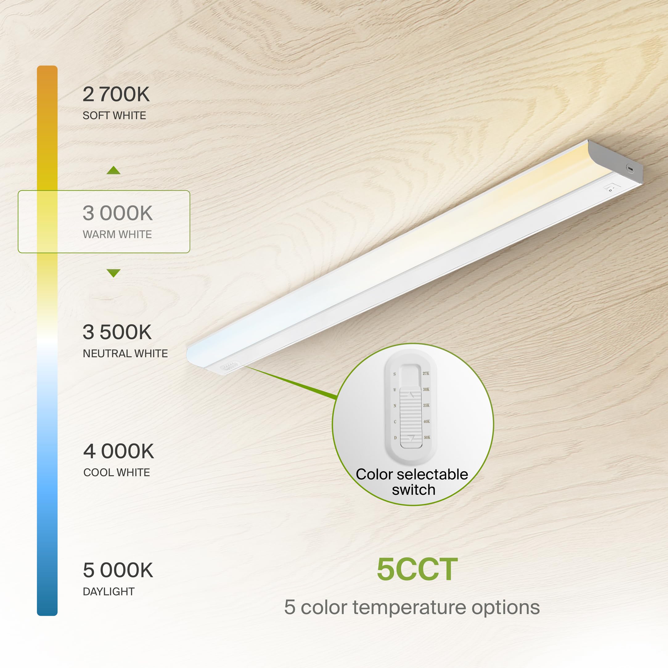 Asd 40 Inch Led Under Cabinet Lighting Hardwired, On/Off & Color Temp Switch, 20W 1814Lm, 5 Cct 2700K-5000K Cri90+, Dimmable Und