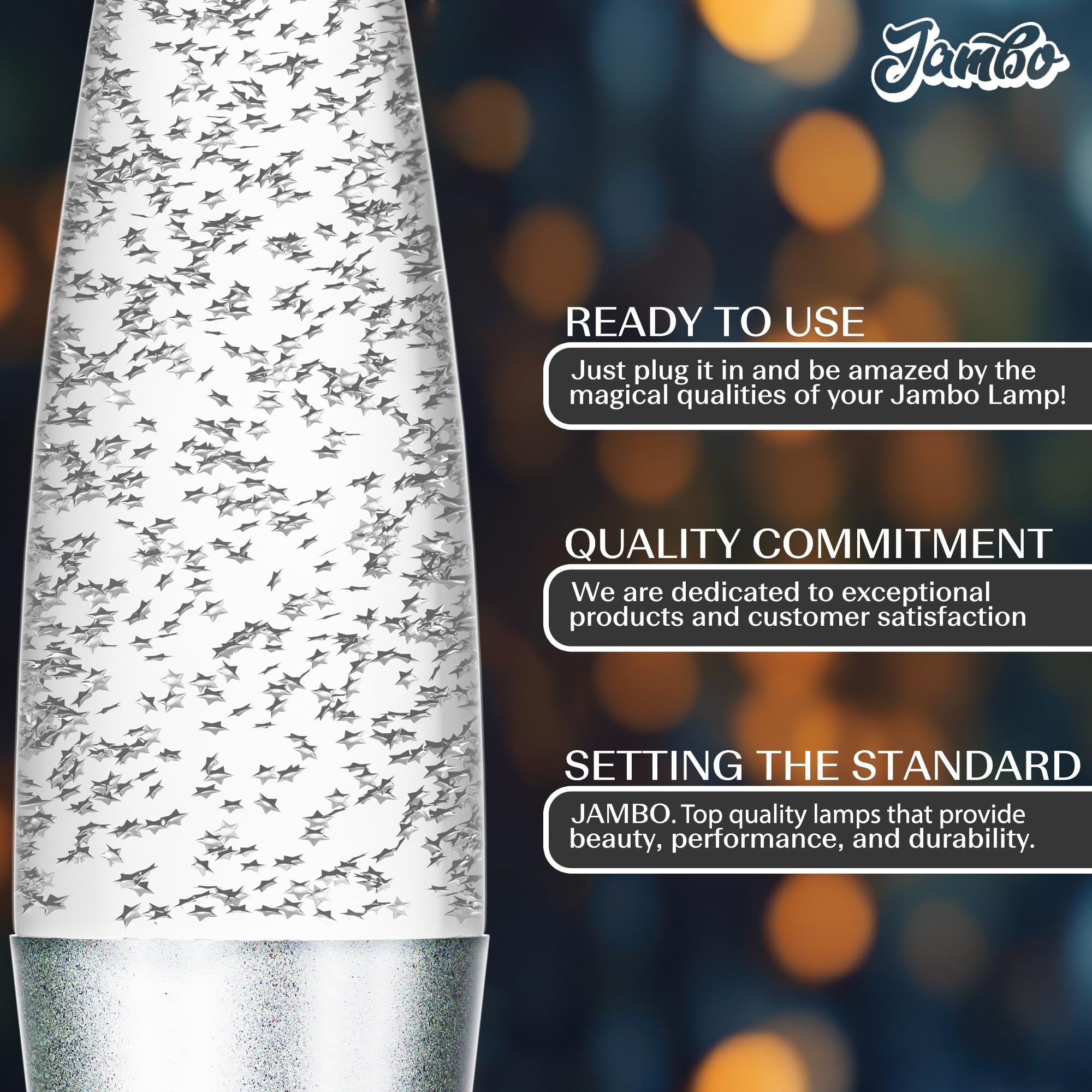 Jambo Glitter Lamp - 16-Inch Silver Star, Aluminum, Model 55000, Liquid Motion, Perfect for Holiday Gifts