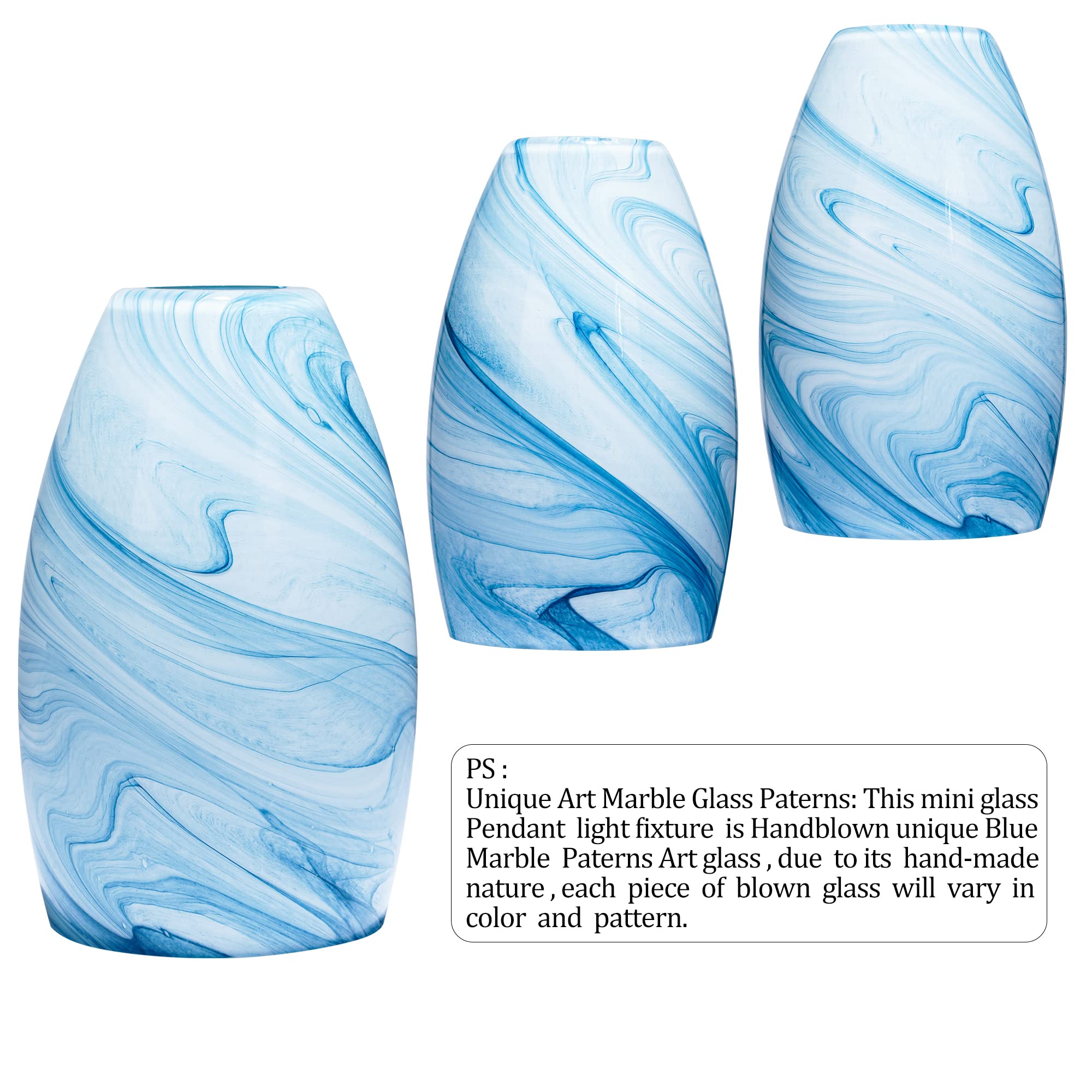 Blue Oval Glass Lamp Shade Only Art Marble Glass Light Shades For Kitchen Island Pendant Lights Covers Light Fixture Replacement