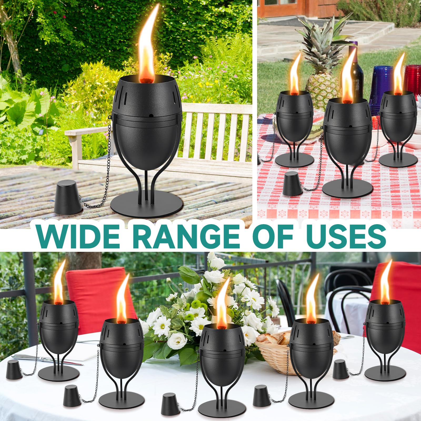 Fan-Torches 4 Pack Metal Citronella Tabletop Torches - Refillable Decorative Lanterns For Outdoors