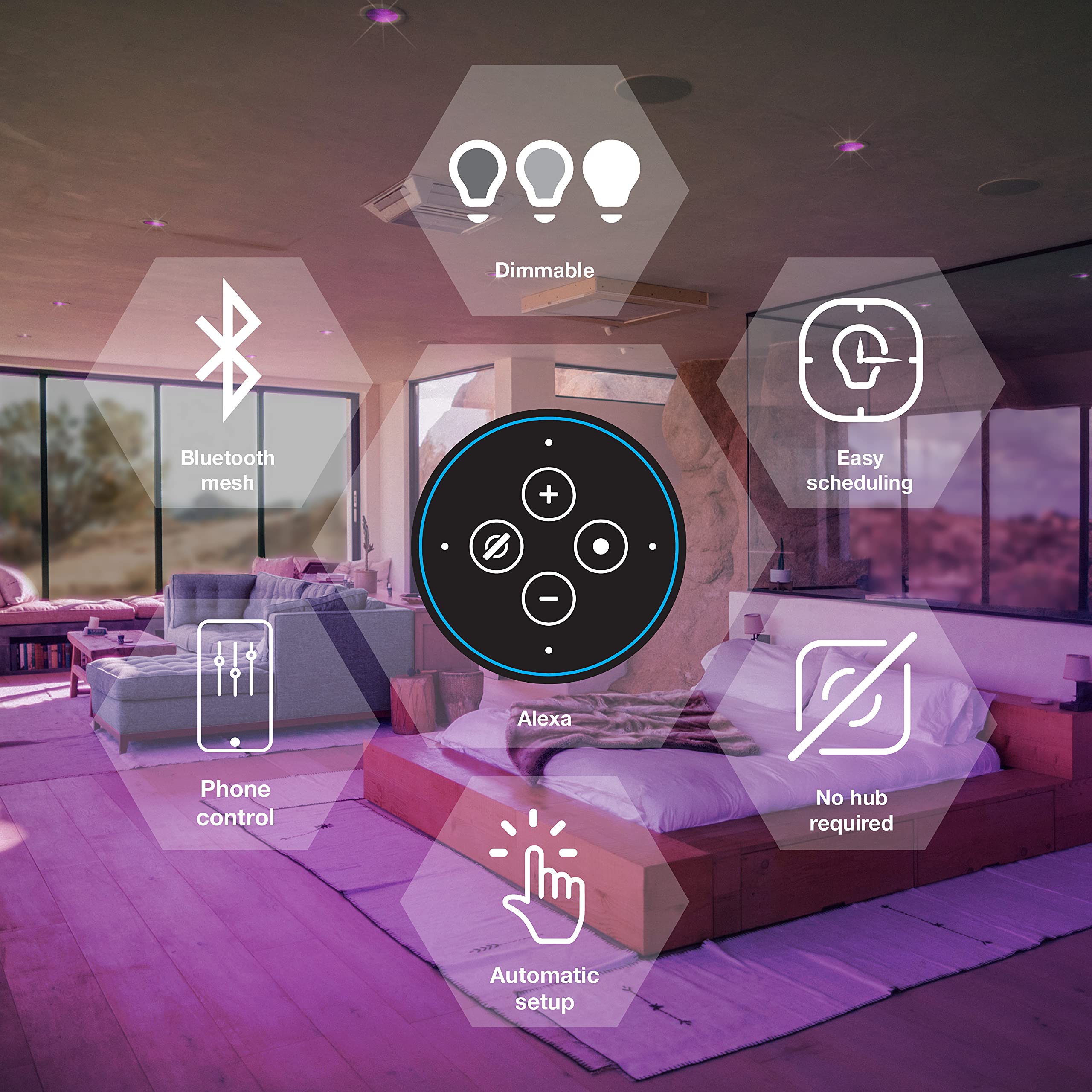 LEDVANCE SYLVANIA Bluetooth Mesh LED Smart Bulb, RGBW Full Color, Adjustable White, BR30 65W Replacement, E26, 2 Count