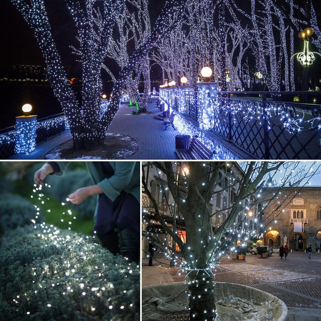 QITONG Solar Christmas Lights Outdoor, 66ft 200 LED, 2 Pack, Waterproof, Green Wire, White