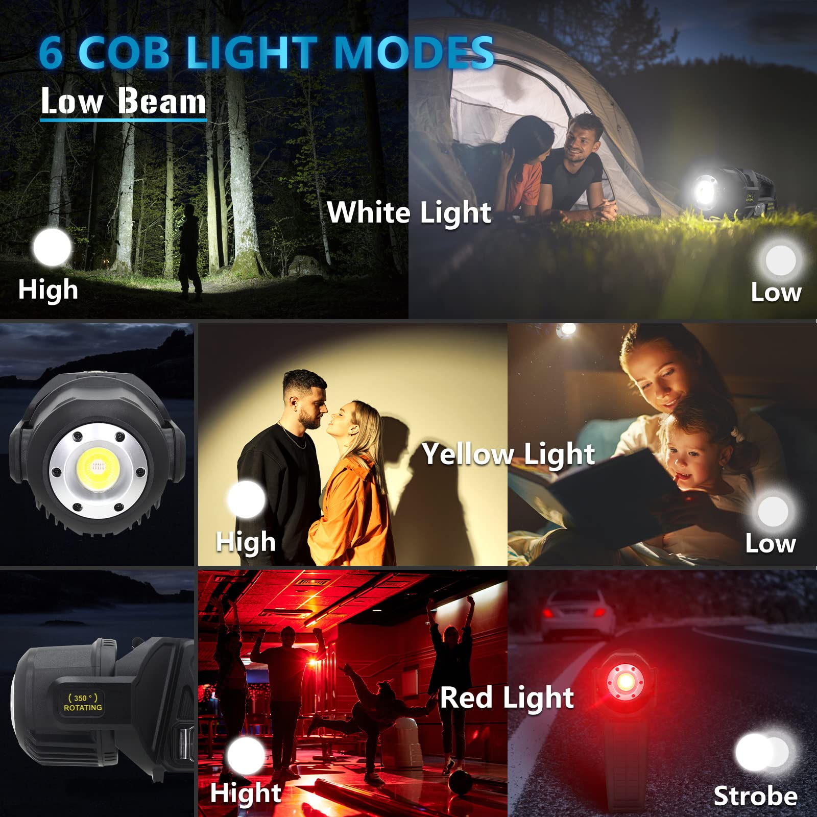 JSKNB Rechargeable 3000000 Lumens LED Spotlight, 9 Modes, Waterproof, XX-Large, Black, Model W5167