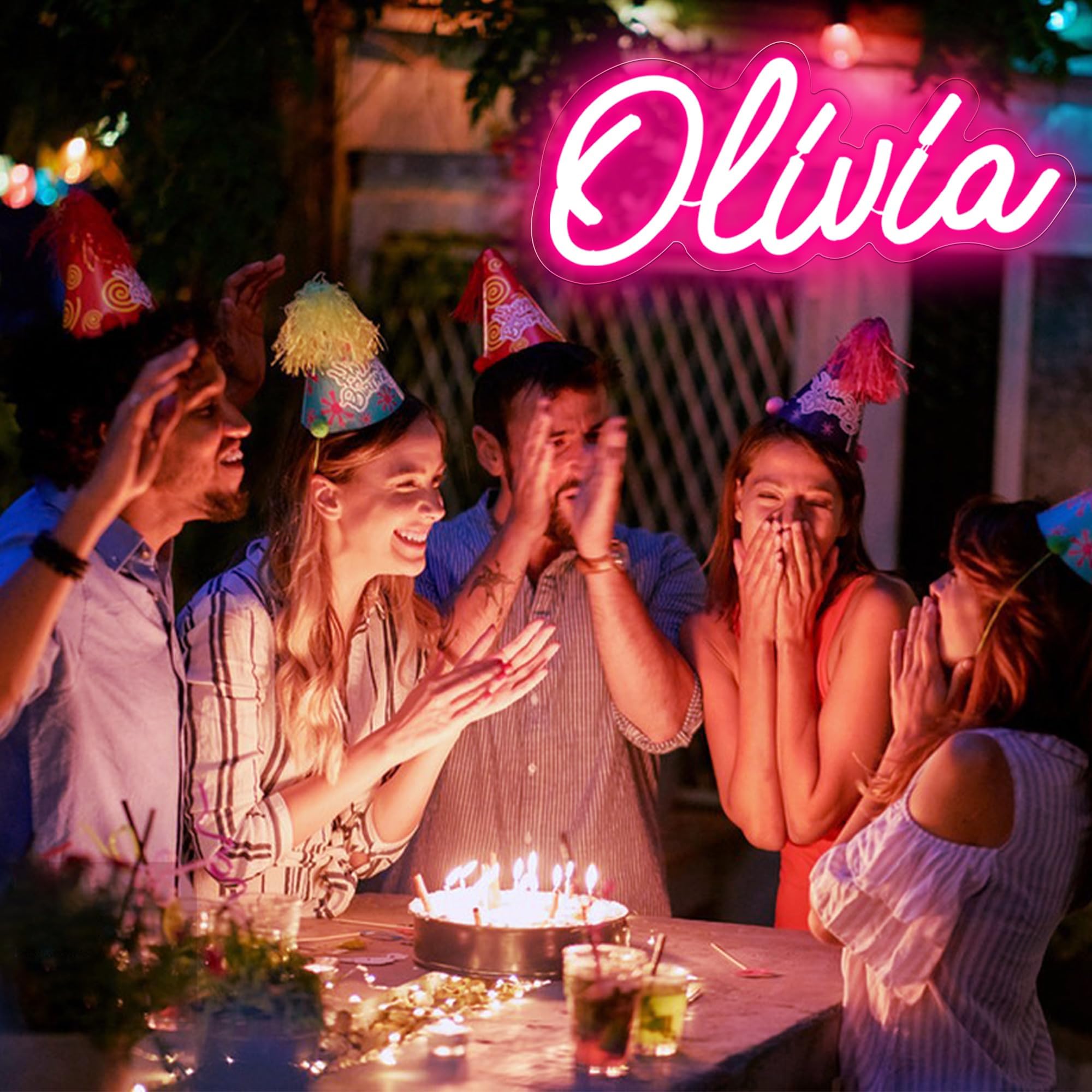 attneon Olivia Name Neon Sign - Custom LED Light for Kids Bedroom, 11.8x5.1 in, Pink, Model JTLD400