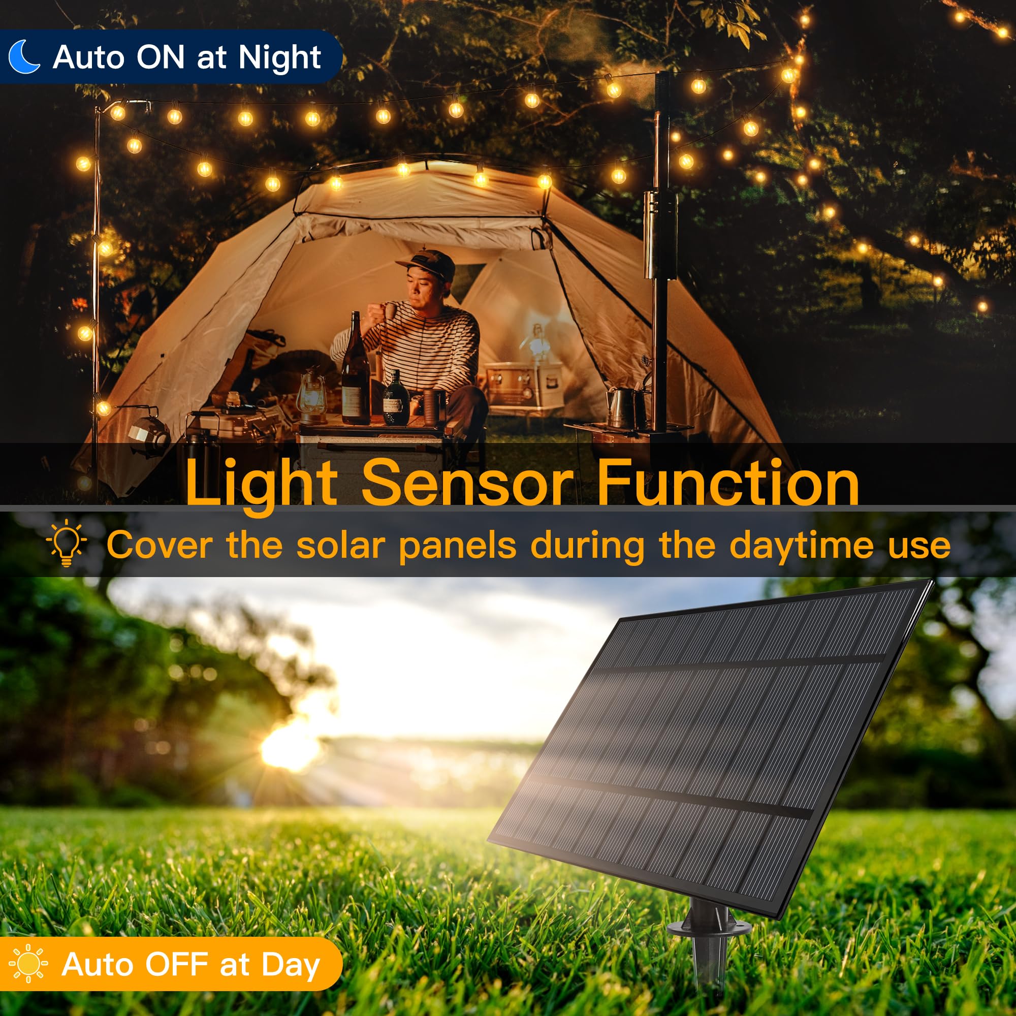 Ollny 35Ft Solar Patio Lights, Waterproof Remote Control Dimmable Timers 3Modes Outdoor Light With 15 Led + 1 Spare Shatterproof