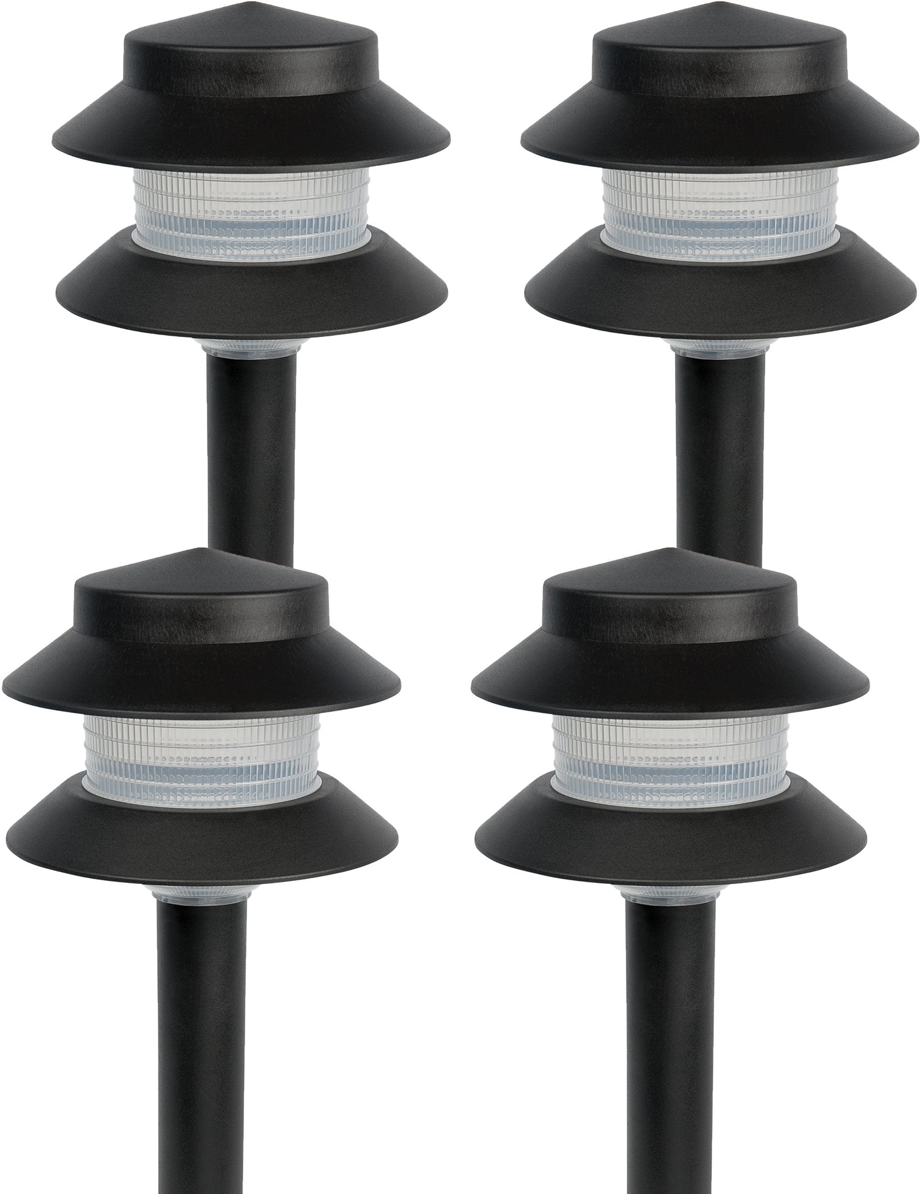 Greenlighting Paradise Low Voltage Landscape Pathway Lights - 2 Tier Outdoor Garden Lights - Easy, Simple Installation - Walkway Lights, Lawn Lights, Landscape Lighting (Black, 4 Pack)