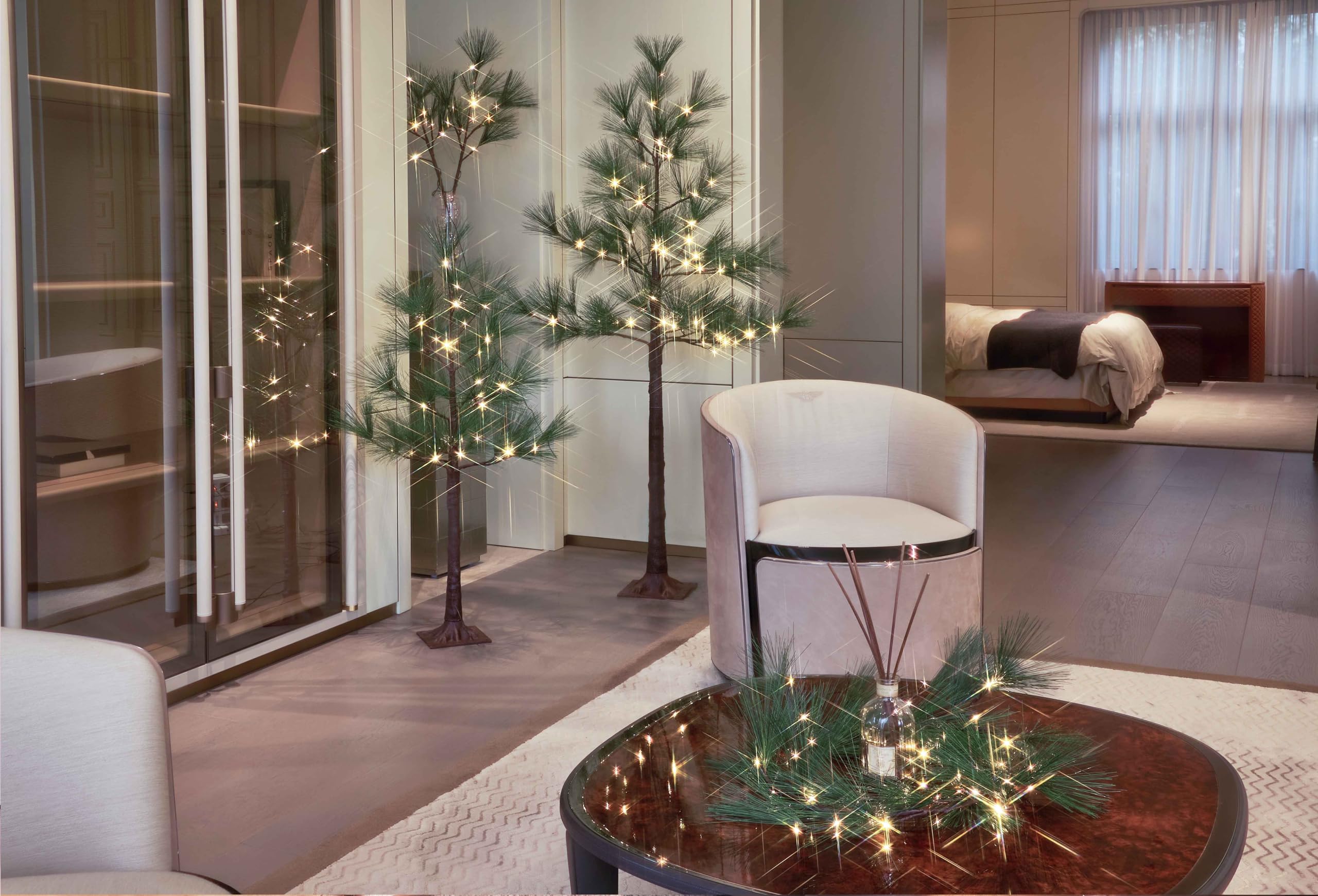 Litbloom Lighted Pine Branches With Timer 32In Usb Plug In And Battery Operated, Twig Willow Branches With Lights For Fireplace Mantle Table Christmas Decoration