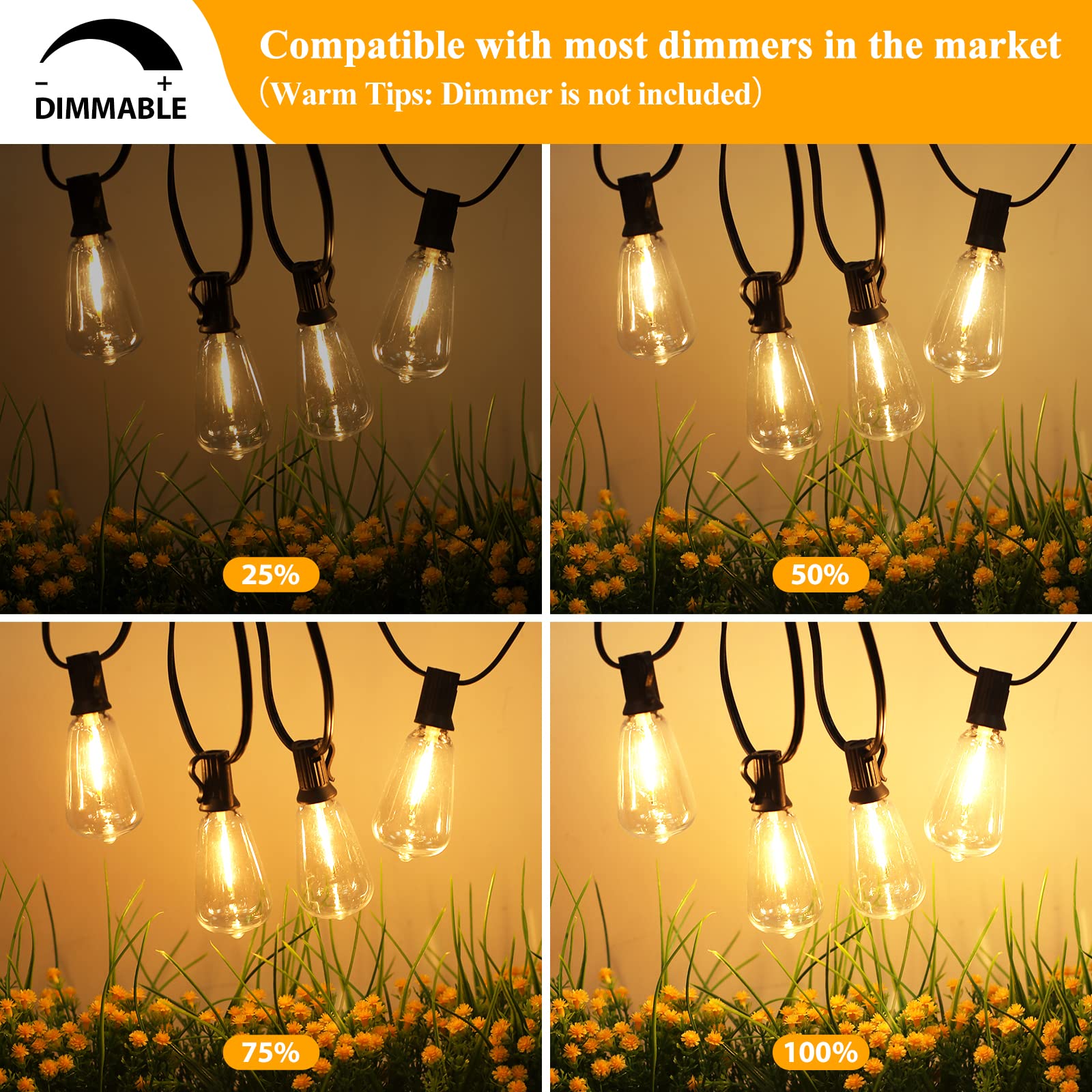 Brightever Outdoor String Lights 180FT, 90+4 Dimmable ST38 LED Bulbs, Waterproof Vintage Edison, 2700K Warm White