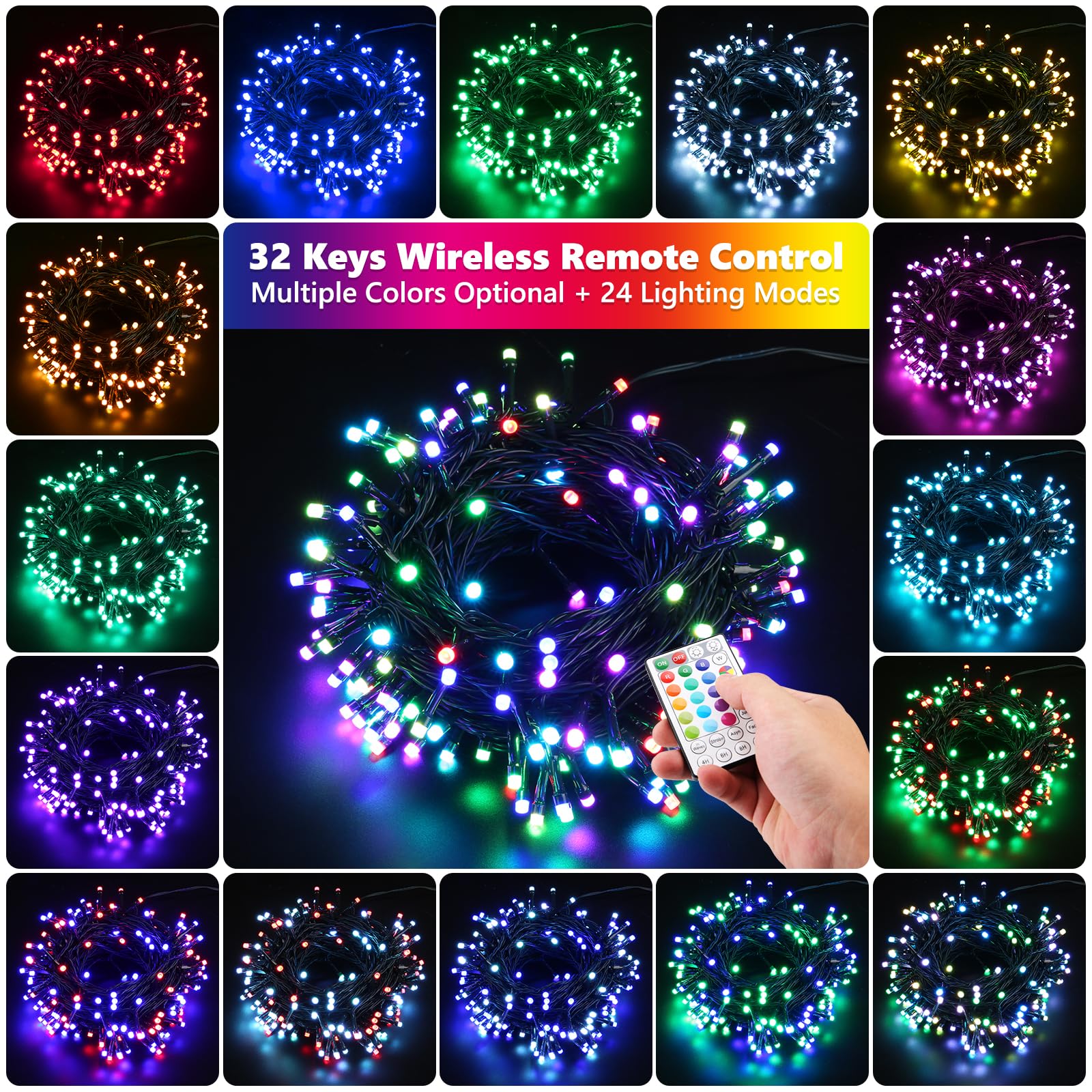 Ibaycon Color Changing Christmas Lights  66Ft 200 Led Rgb Christmas String Lights Outdoor  Fairy Twinkle Tree Lights With Remote Timer Plug In For Xmas Room Indoor Party Holiday Decorations