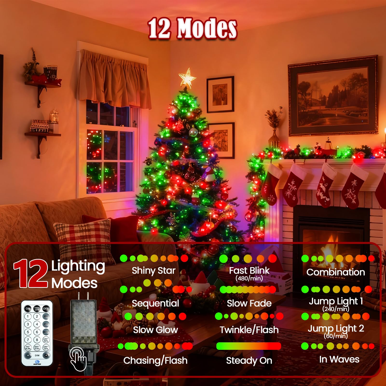 Voice Control 88Ft 240Led Smart Christmas String Lights Outdoor/Indoor | String Lights Plug In With Remote  12Modes  7Voice Commands & Timers  Christmas Twinkle Light For Xmas Tree Decor (Red & Green)