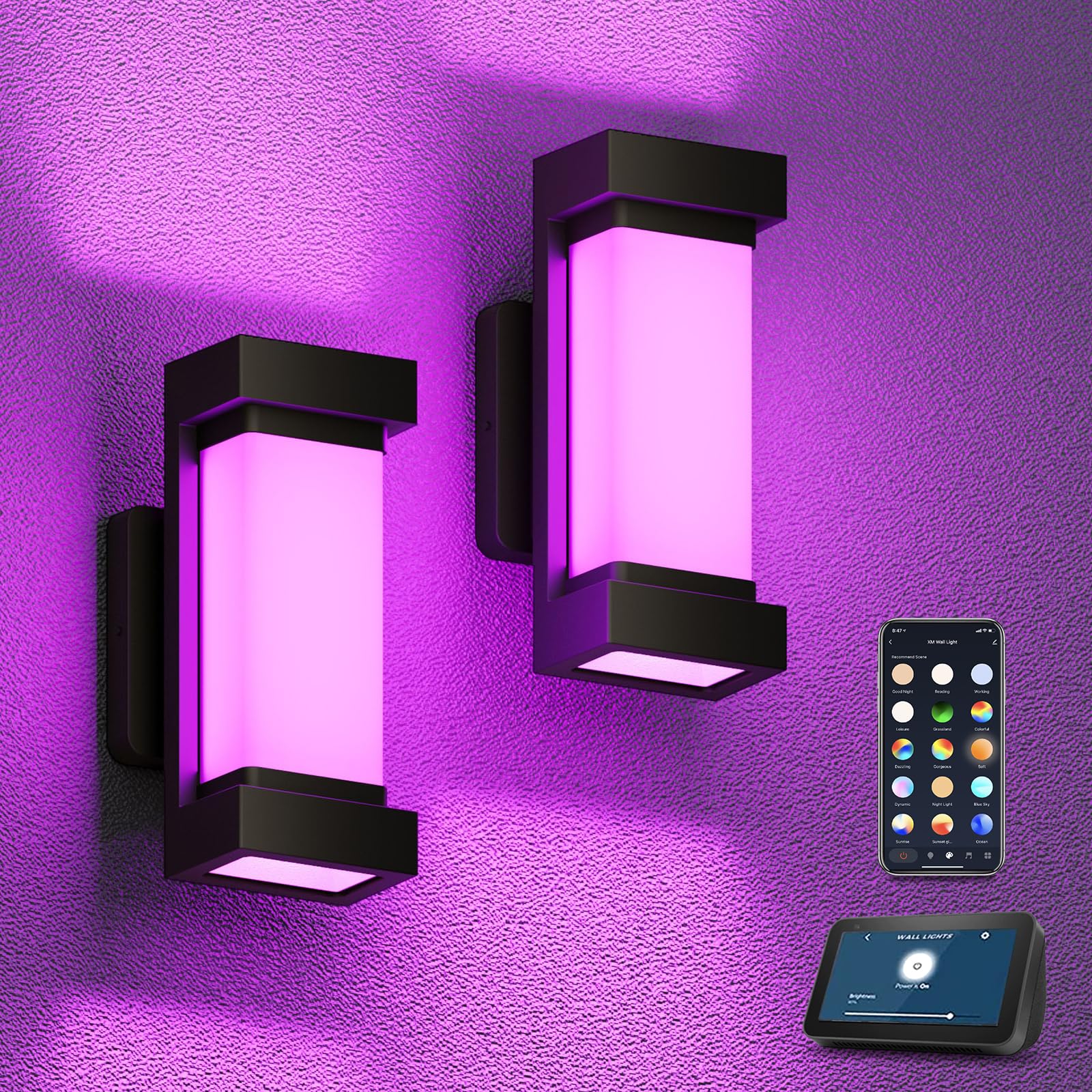 XMCOSY+ Outdoor Wall Lights, 2100LM Smart LED Porch Lights Outdoor, RGBCW Exterior Lighting Sconce, Wi-Fi Control, Compatible wi