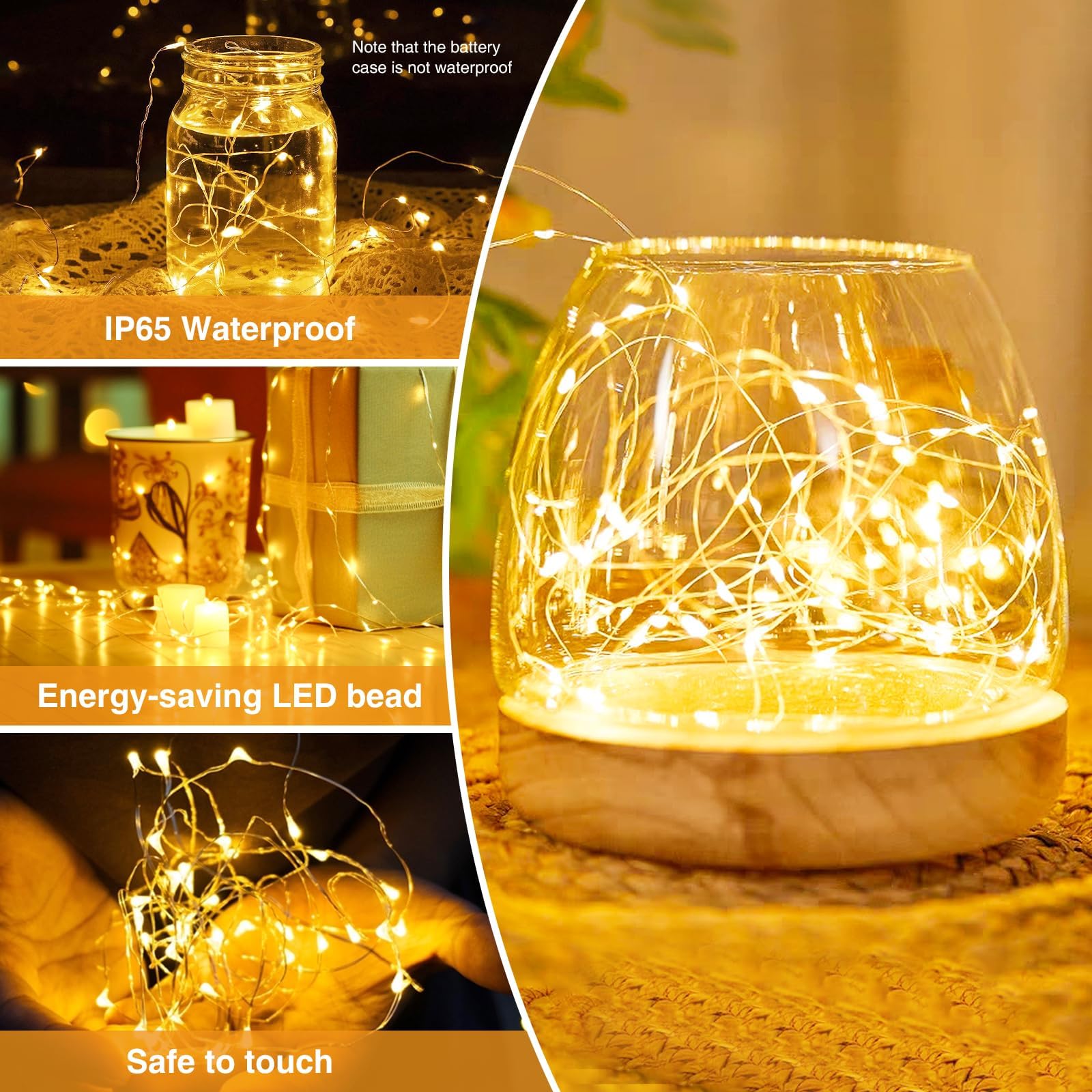 litogo 5 Pack Fairy Lights, 7FT 20LED Battery Operated, Waterproof Silver Wire, Warm White, Model L20-5T