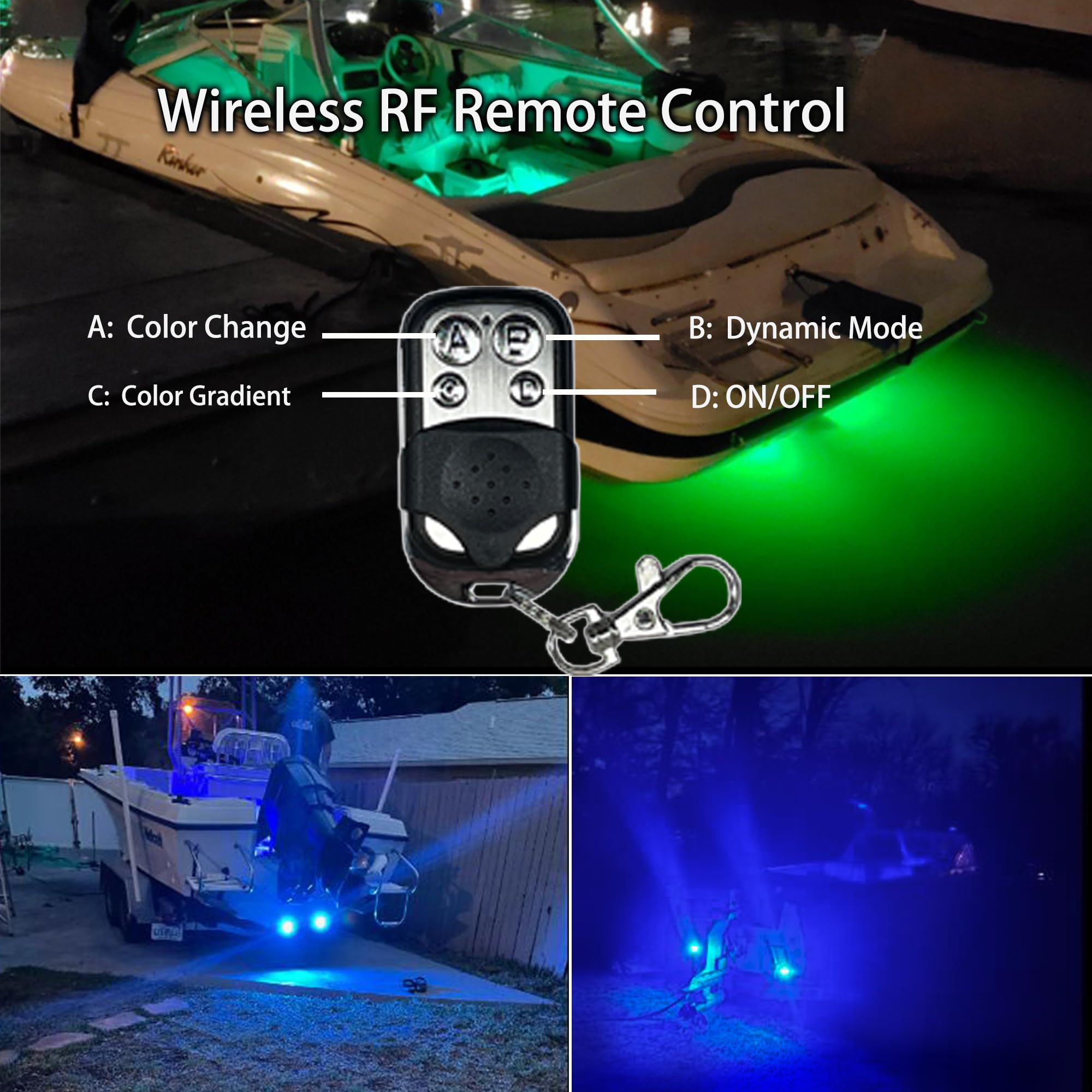 NBWDY RGB LED 1/2in NPT Boat Drain Plug Light Underwater Lights with 4-Key RF Remote Control,DC12V,50000hr Lifespan Marine Led L