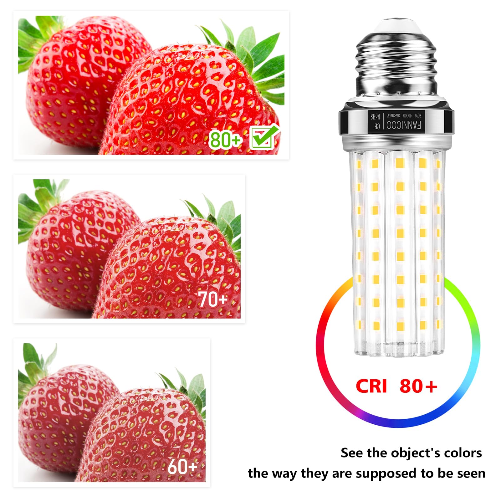 FanNicoo LED Corn Light Bulb, 150W Equivalent, 2500 Lumen, 4000K Neutral White, E26/E27 Base, Pack of 4