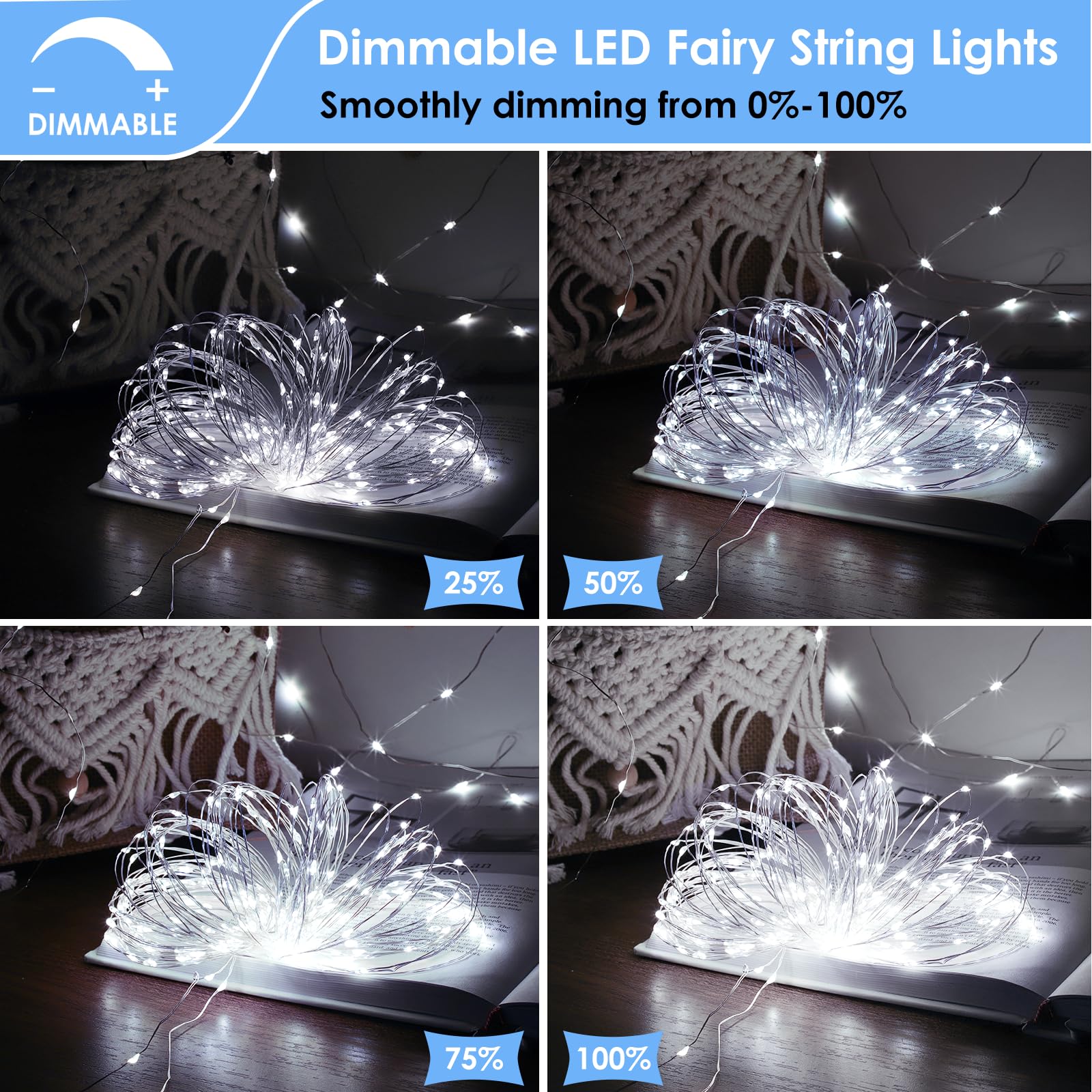 Mlambert 6 Pack 33Ft Fairy Lights Battery Operated With Remote And Timer, Waterproof Dimmable 8 Modes Lights For Classroom Backyard Party-Cool White